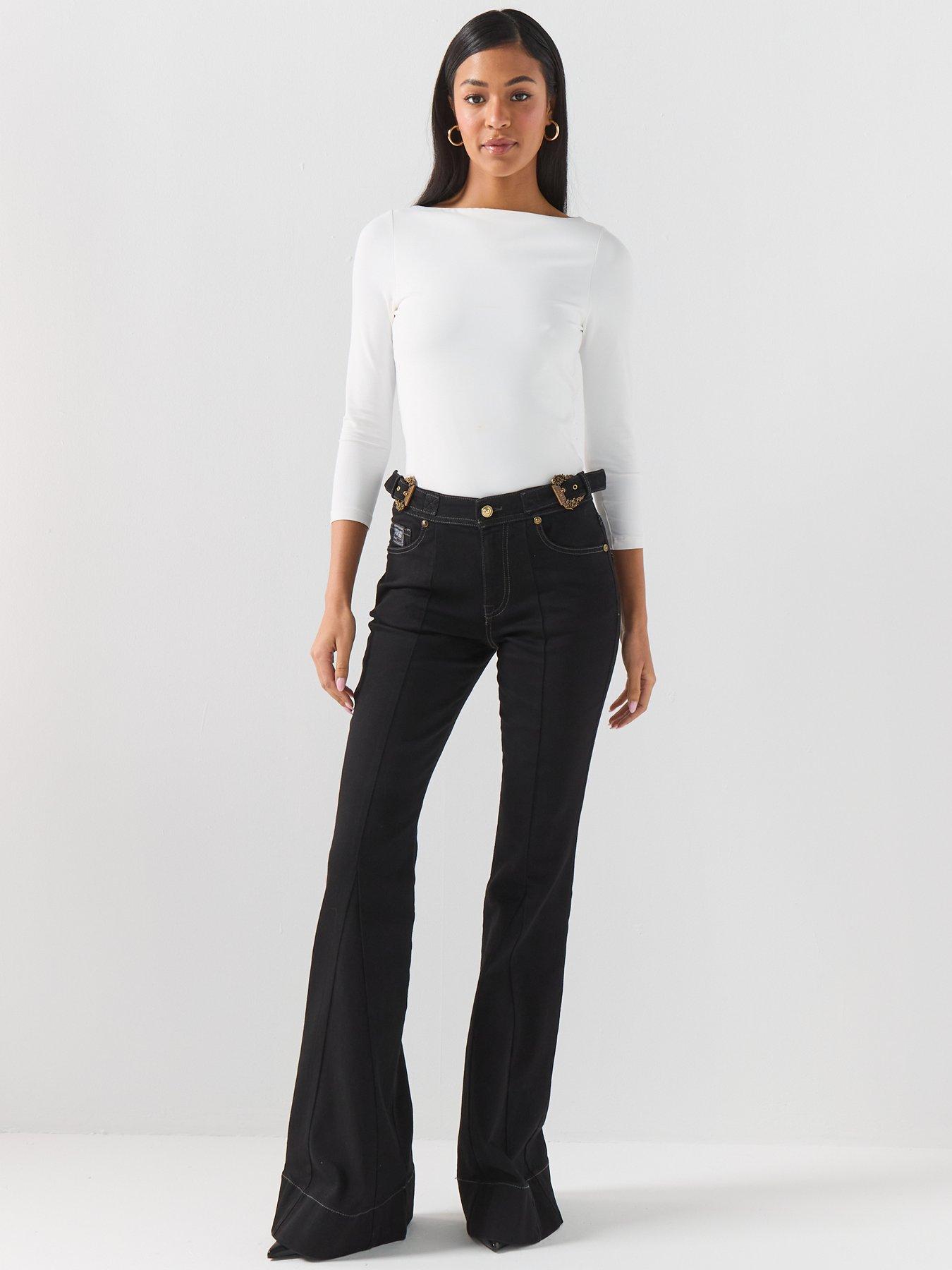 Image 3 of 6 of Versace Jeans Couture Baroque Buckle Flared Jeans - Black
