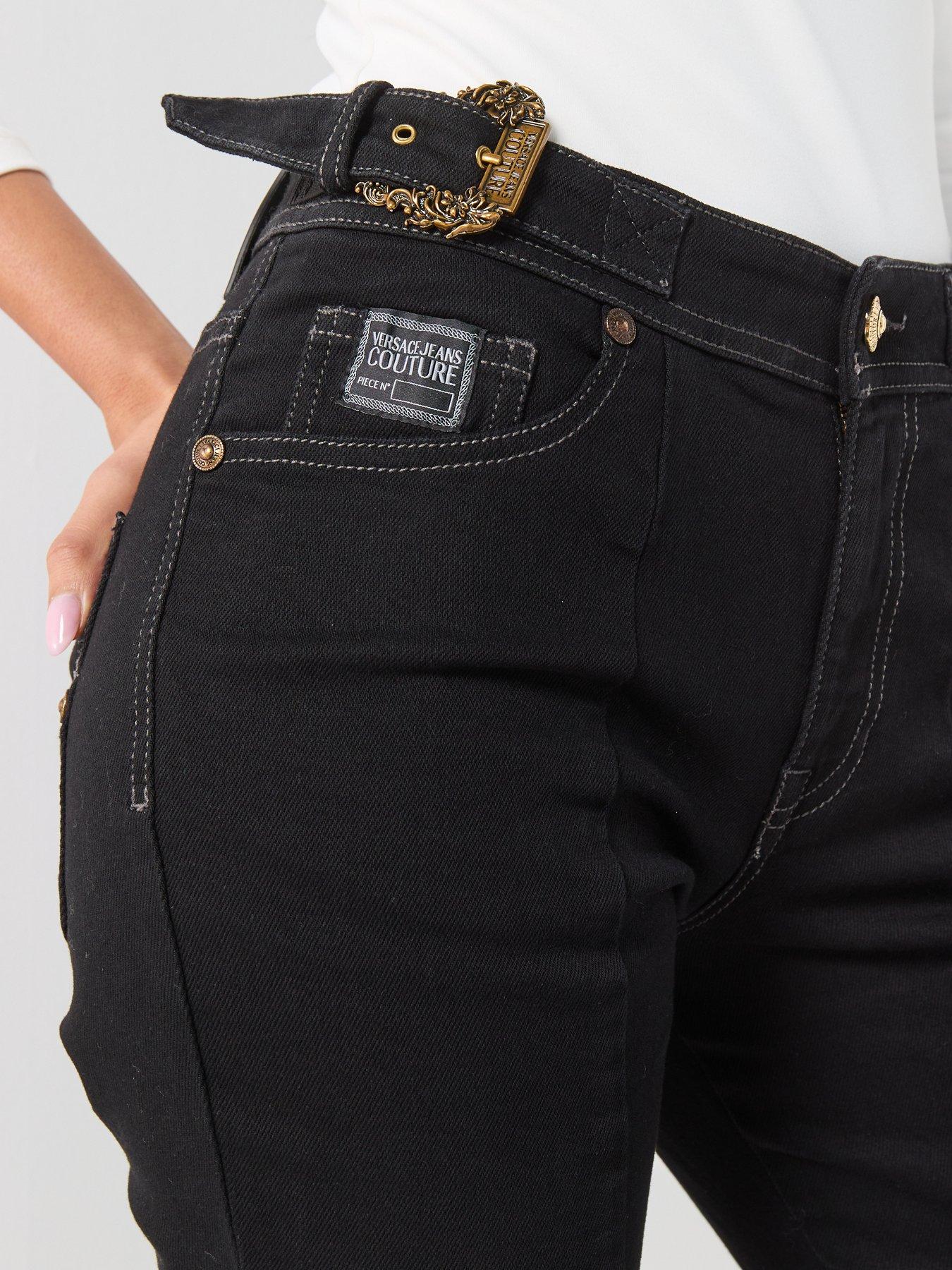 Image 4 of 6 of Versace Jeans Couture Baroque Buckle Flared Jeans - Black