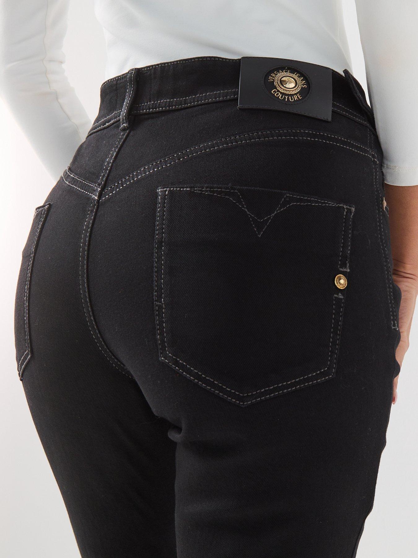 Image 5 of 6 of Versace Jeans Couture Baroque Buckle Flared Jeans - Black