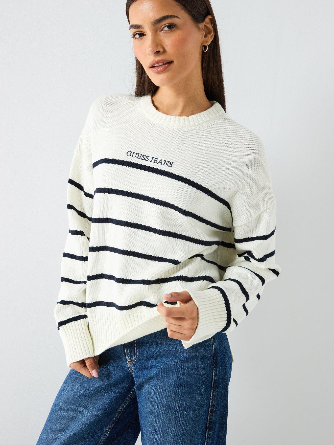 guess-jeans-long-sleeve-striped-sweater-white