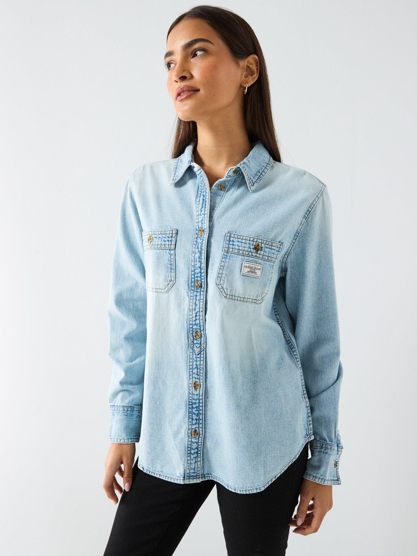 guess-jeans-long-sleeve-denim-shirt-bluefront