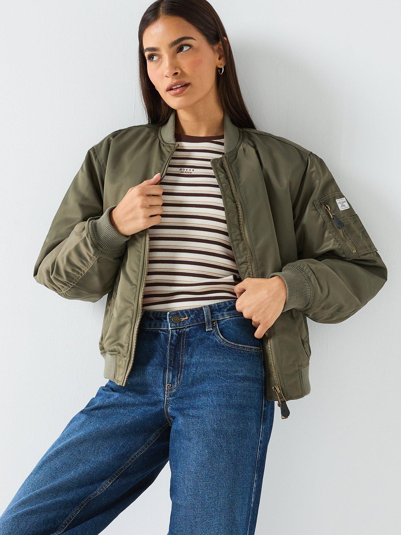 guess-jeans-long-sleeve-bomber-jacket-khaki