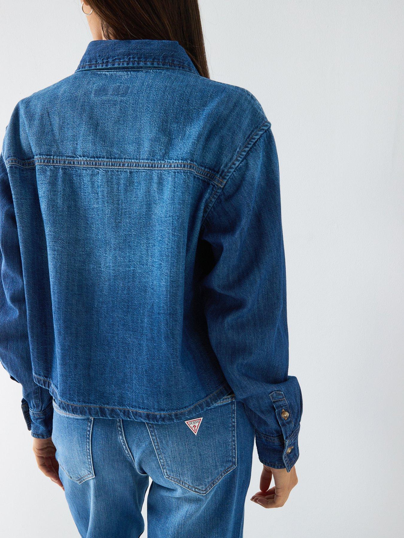 Image 2 of 6 of Guess Jeans Cropped Long Sleeve&nbsp;Denim Shirt - Blue