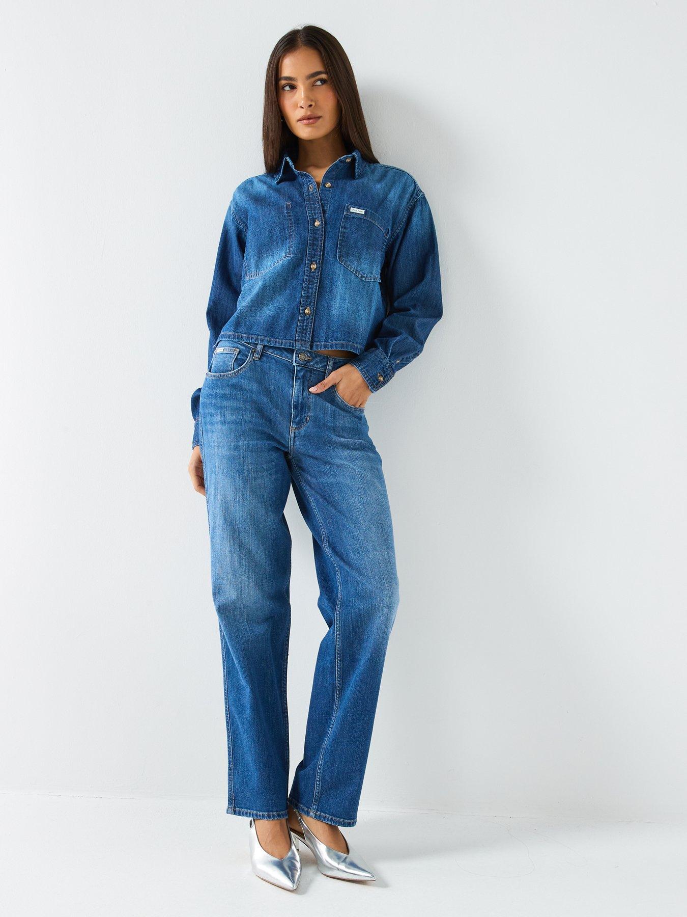 Image 3 of 6 of Guess Jeans Cropped Long Sleeve&nbsp;Denim Shirt - Blue