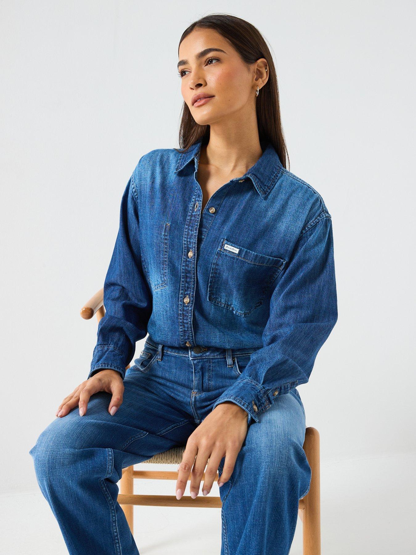 Image 5 of 6 of Guess Jeans Cropped Long Sleeve&nbsp;Denim Shirt - Blue