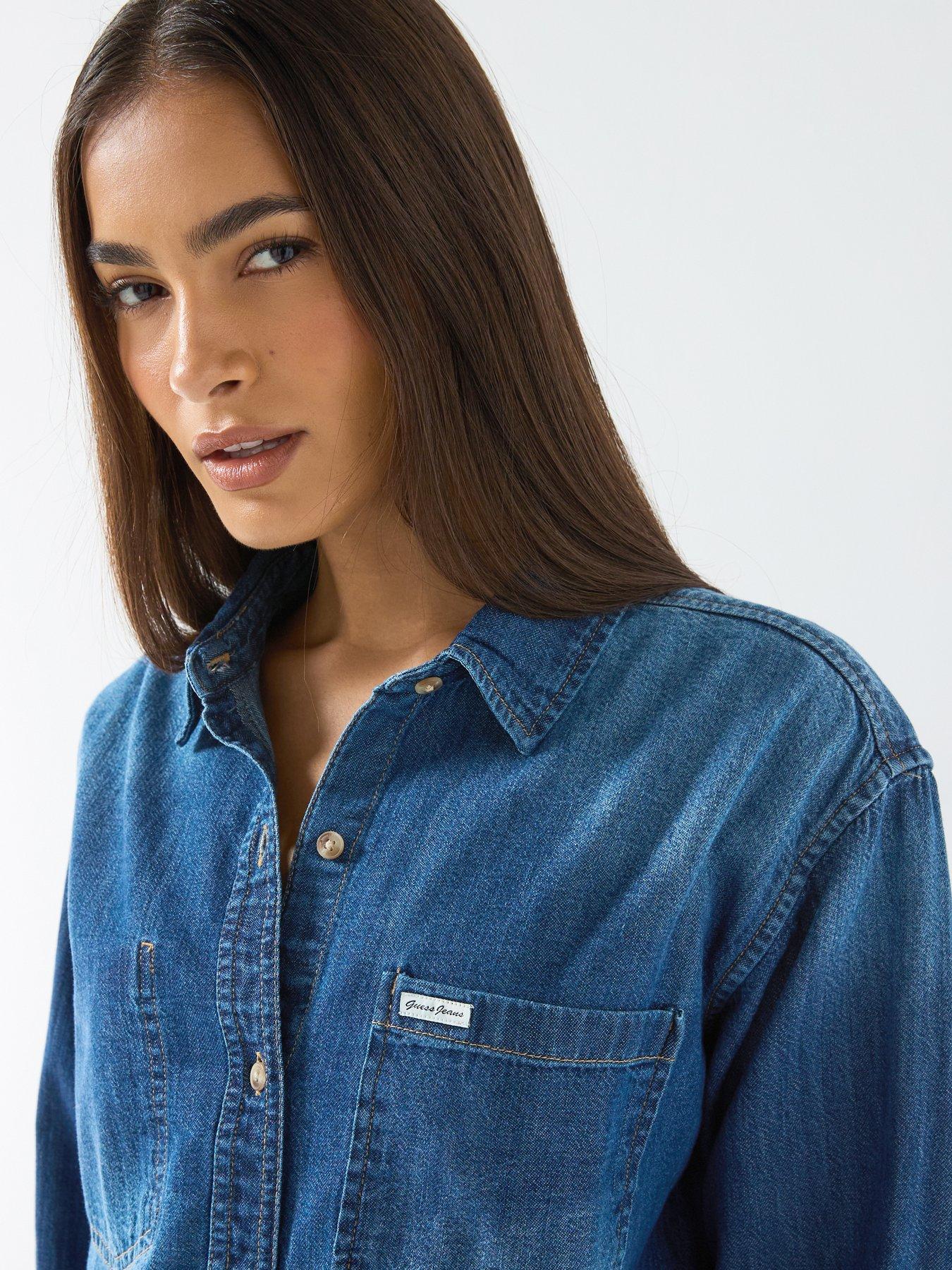 Image 6 of 6 of Guess Jeans Cropped Long Sleeve&nbsp;Denim Shirt - Blue