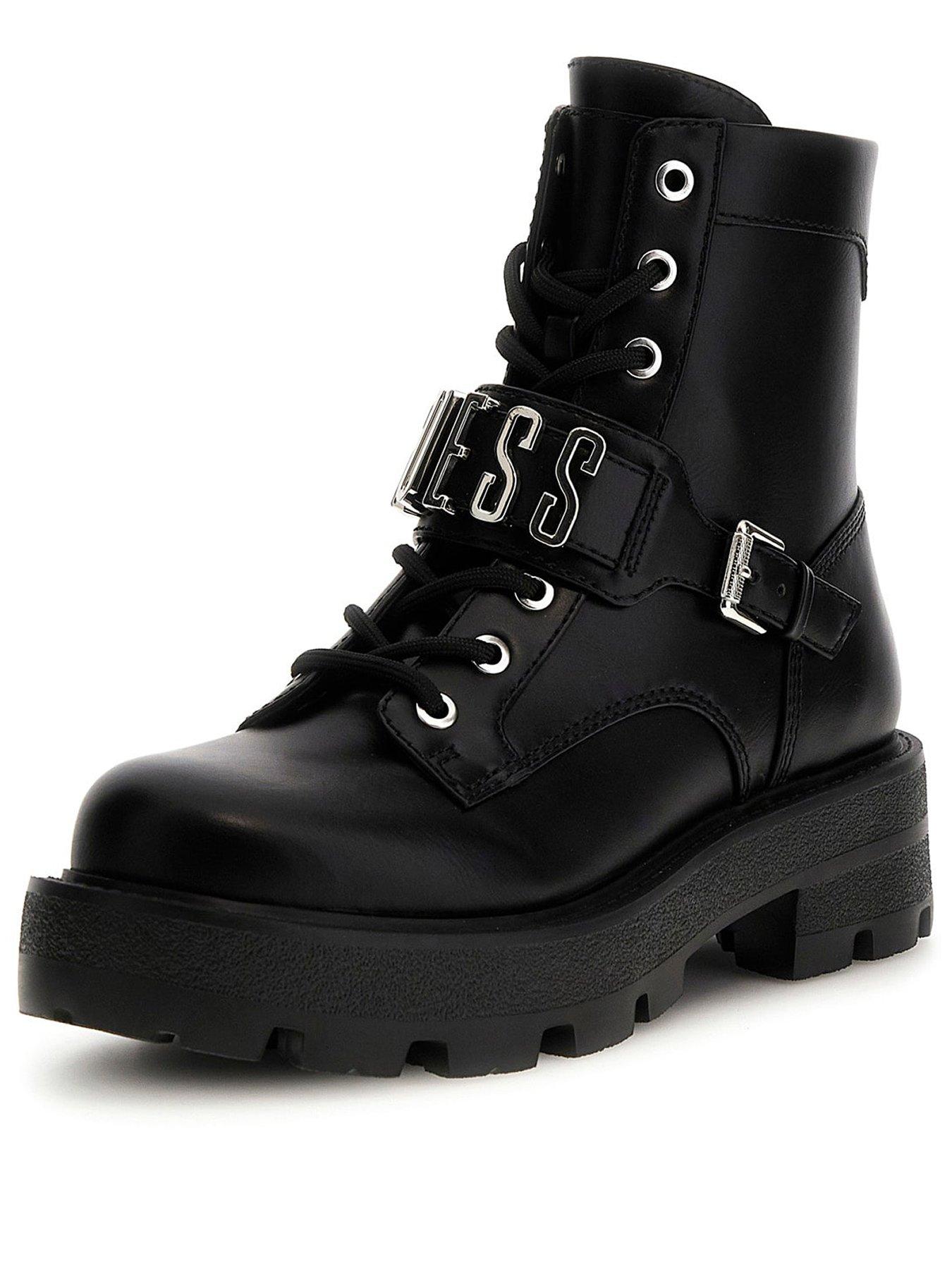 Image 2 of 5 of Guess Yanzy Logo-Script Combat Boots - Black