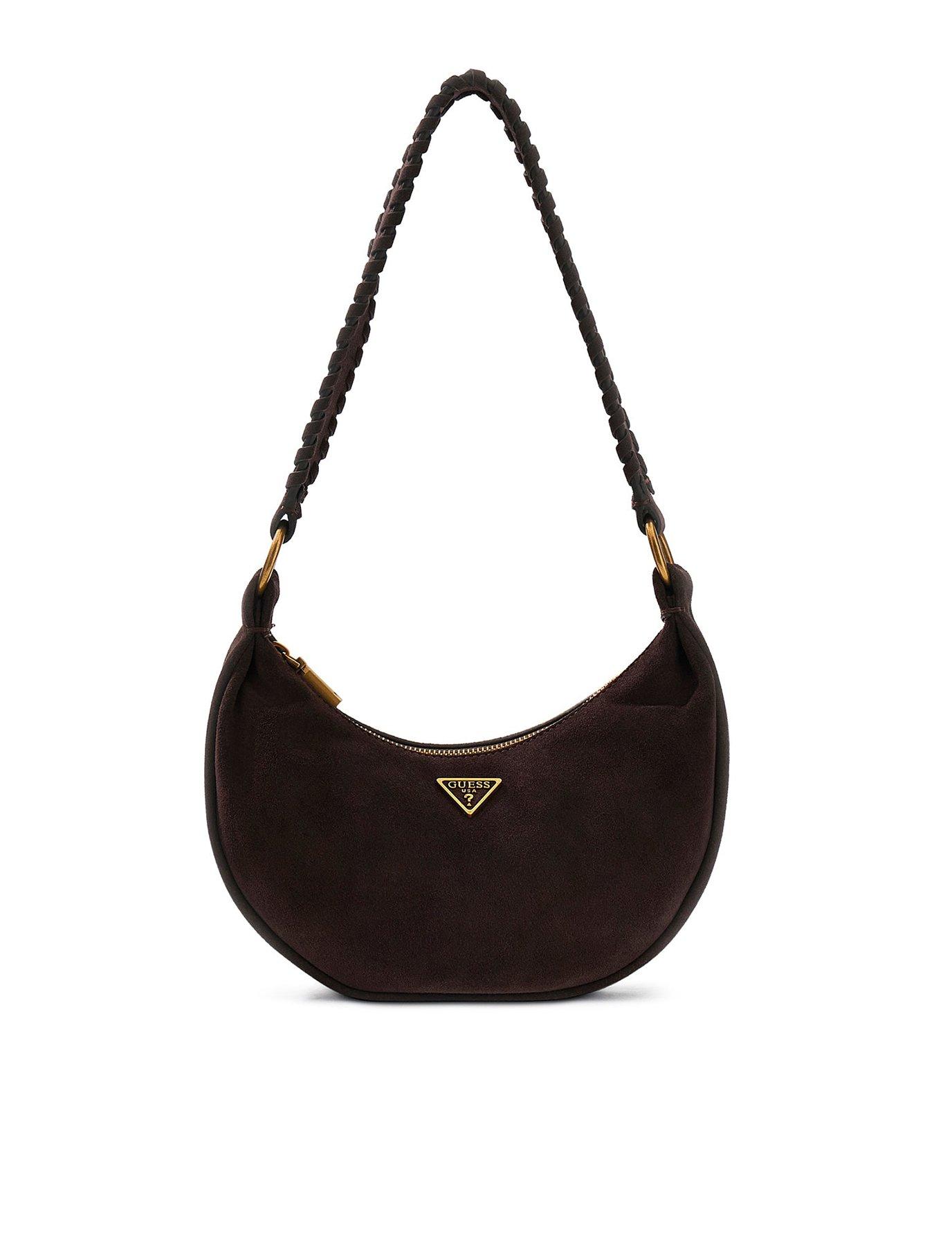 Image 1 of 4 of Guess Amita Suede Mini Hobo Handbag - Brown