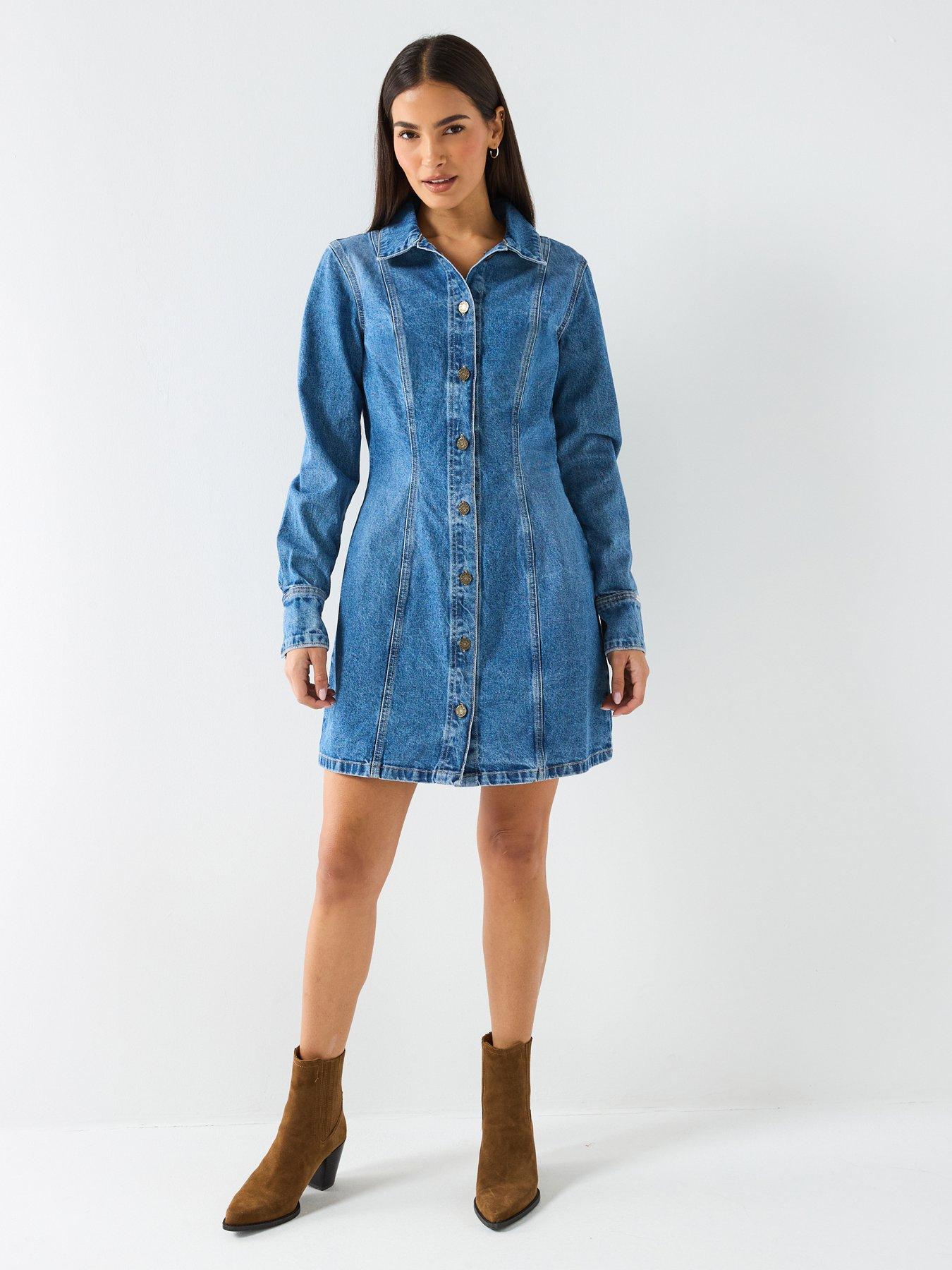 Guess Jeans Seamed Denim Shirt Dress - Blue