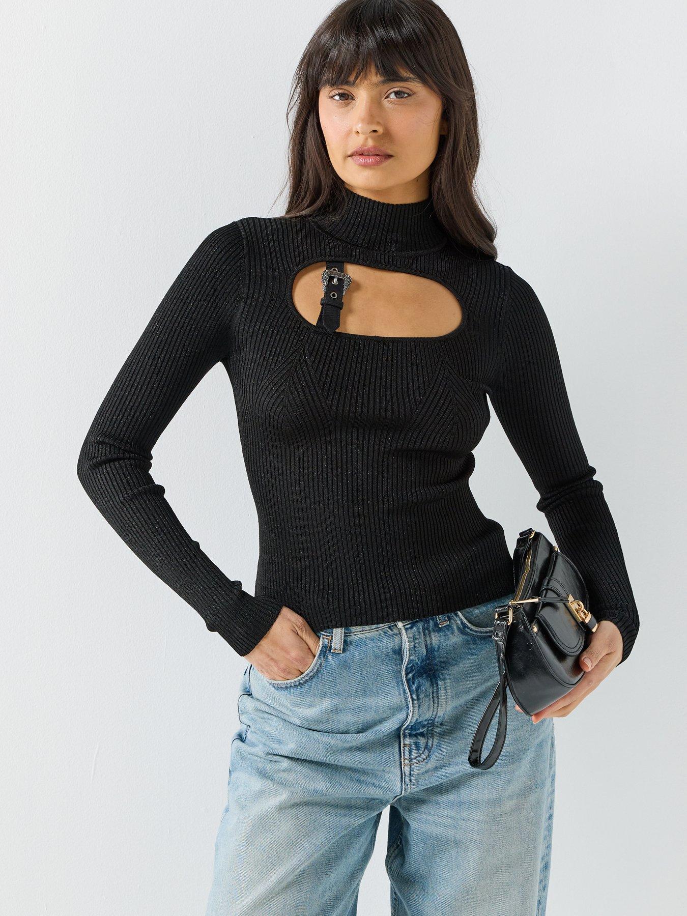 Versace Jeans Couture Buckle High Neck Knit Top - Black