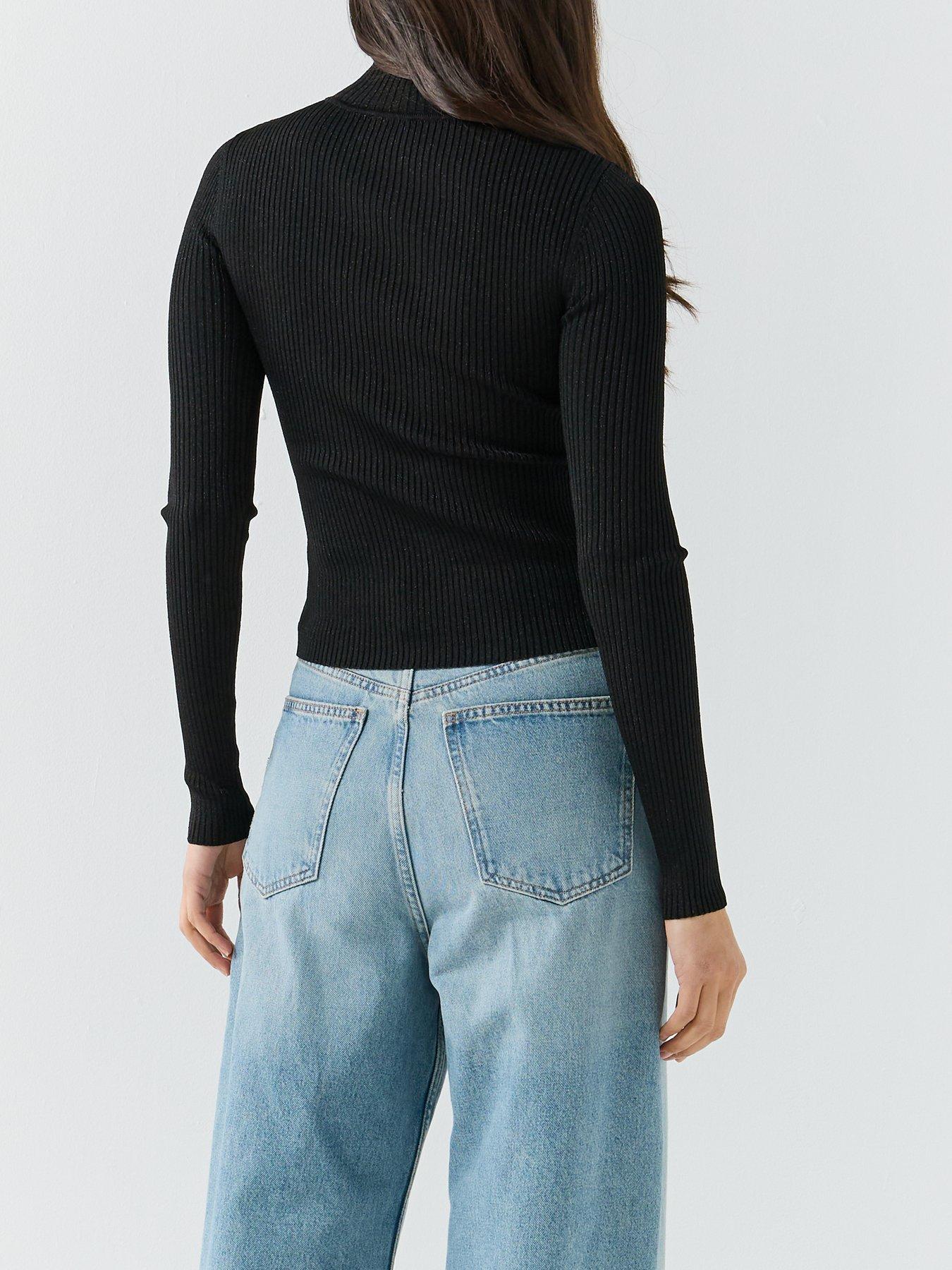 Image 2 of 5 of Versace Jeans Couture Buckle High Neck Knit Top - Black