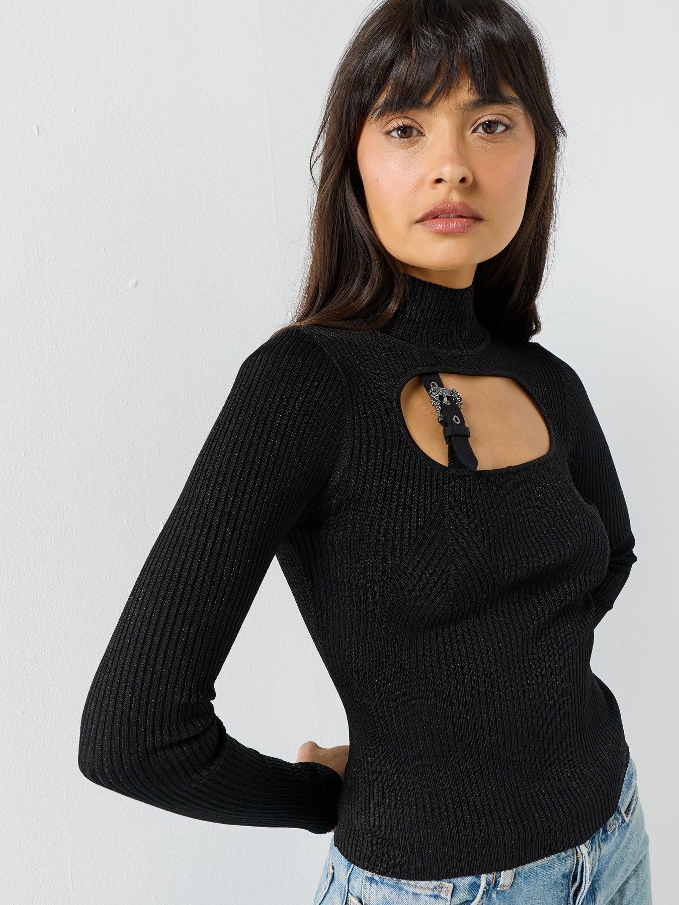 Image 5 of 5 of Versace Jeans Couture Buckle High Neck Knit Top - Black