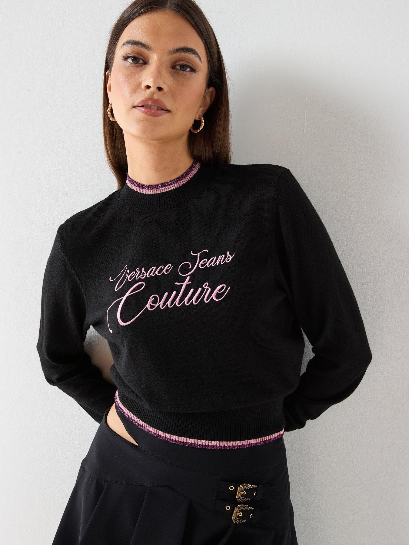 Versace Jeans Couture Logo Embroidered Knit Top - Black