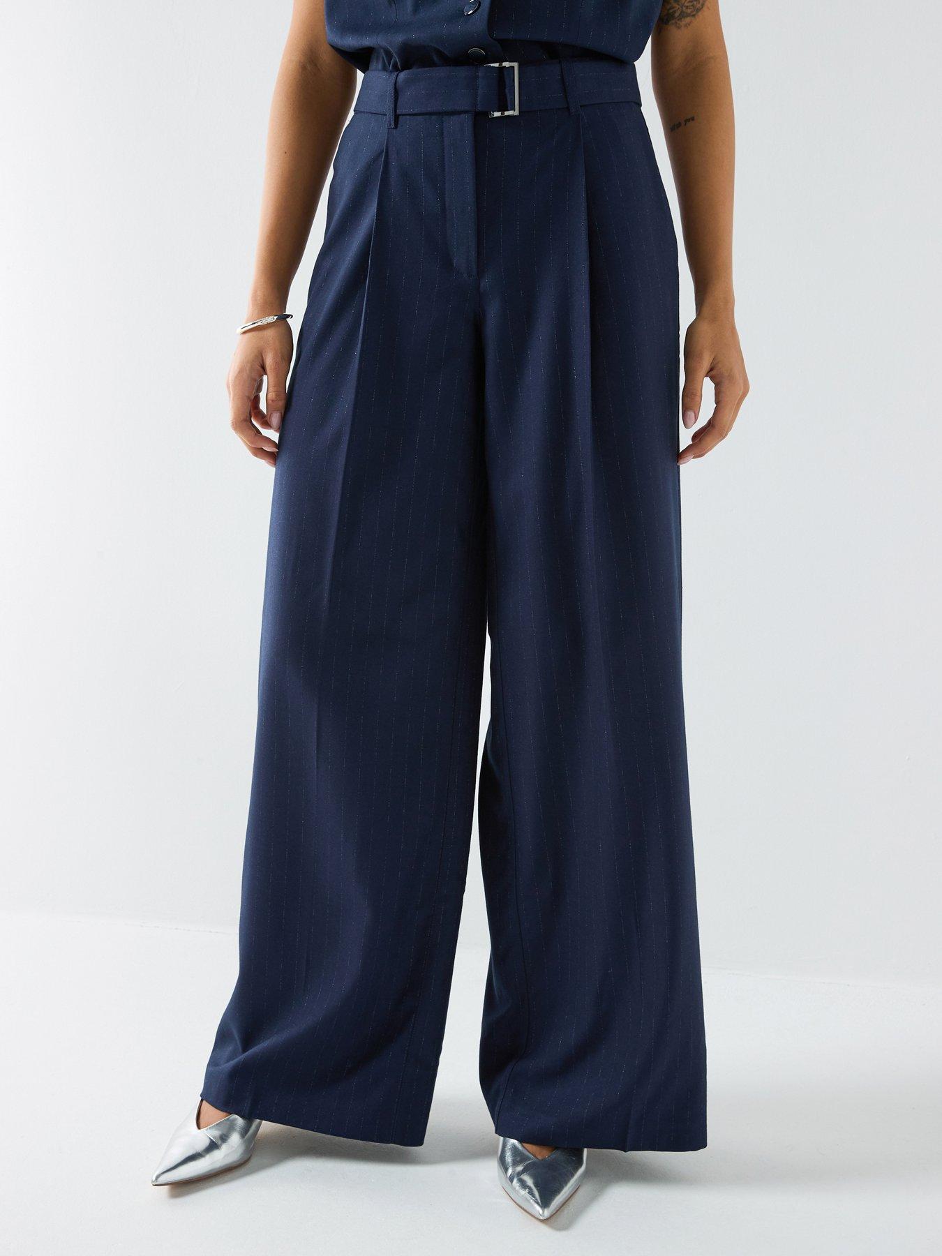 Image 1 of 6 of Guess Zanita Pin Stripe Relaxed Pant - Blue