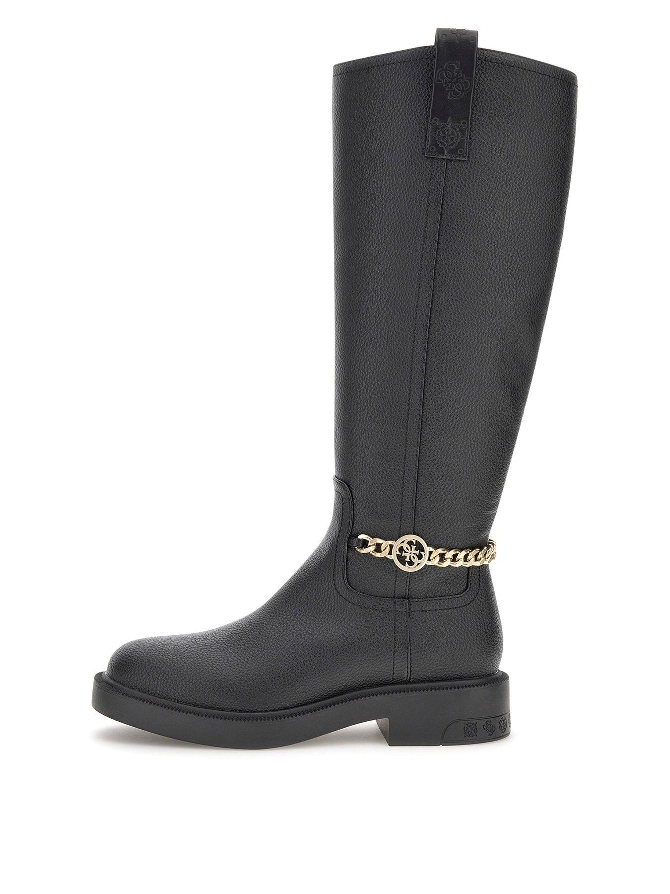 Guess Fyonal Chain Detail Flat Boot - Black