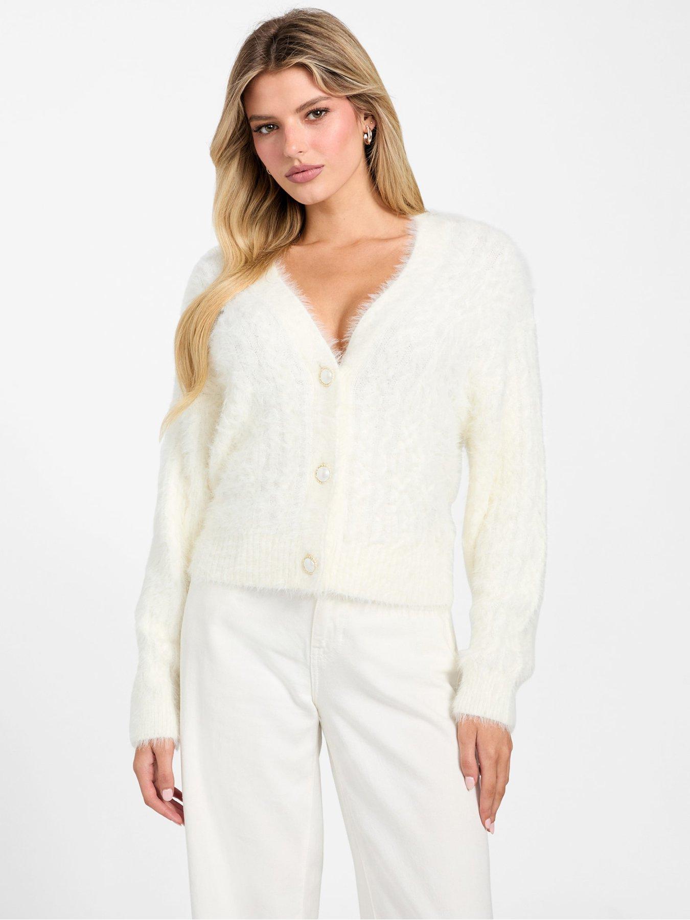 Guess Long Sleeve Kinako Fuzzy Cardigan - Cream