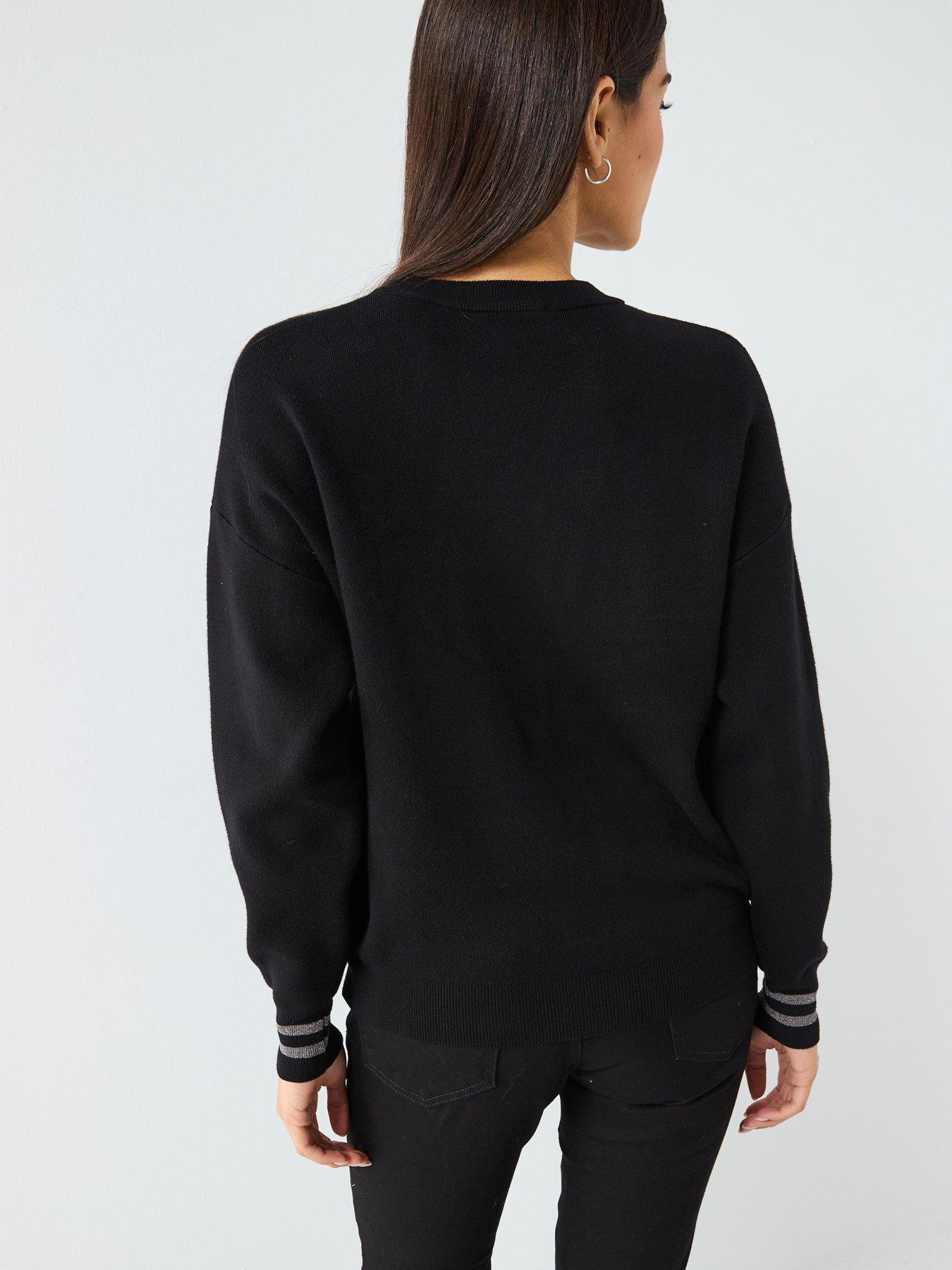 Image 2 of 6 of Guess Long Sleeve Sylvie Logo Sweater - Black