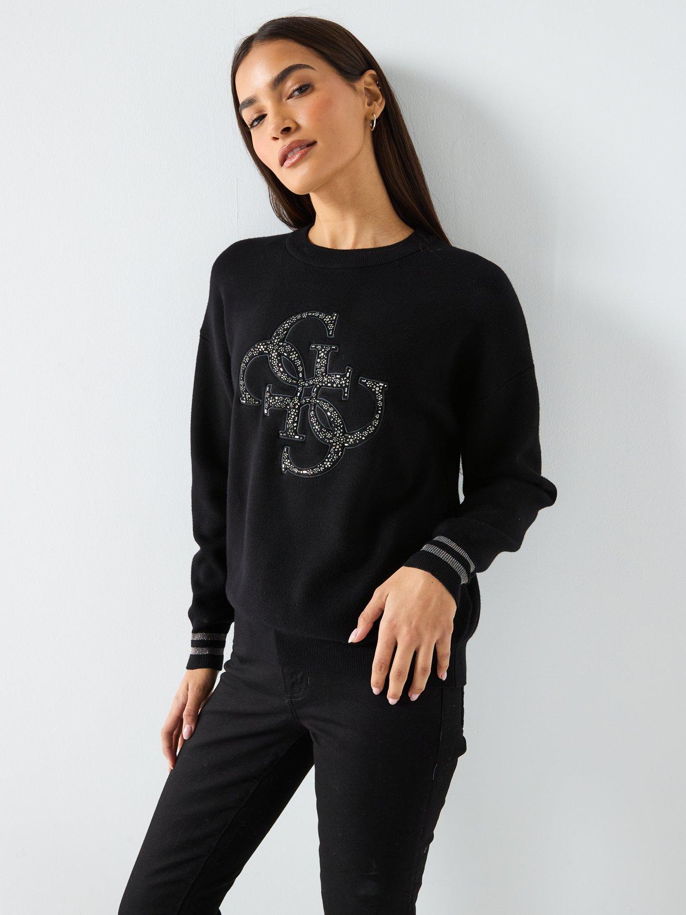 Image 4 of 6 of Guess Long Sleeve Sylvie Logo Sweater - Black