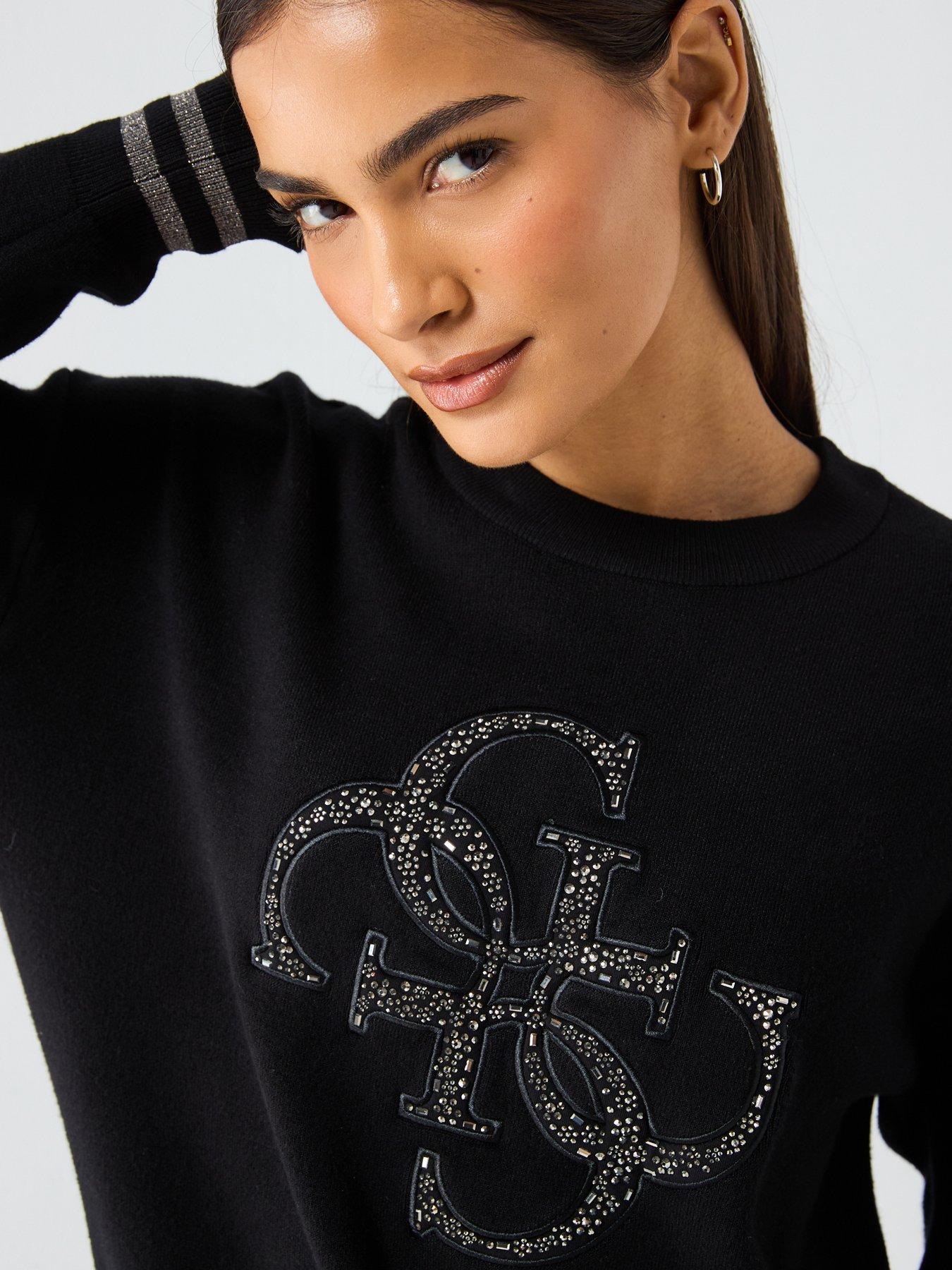 Image 5 of 6 of Guess Long Sleeve Sylvie Logo Sweater - Black