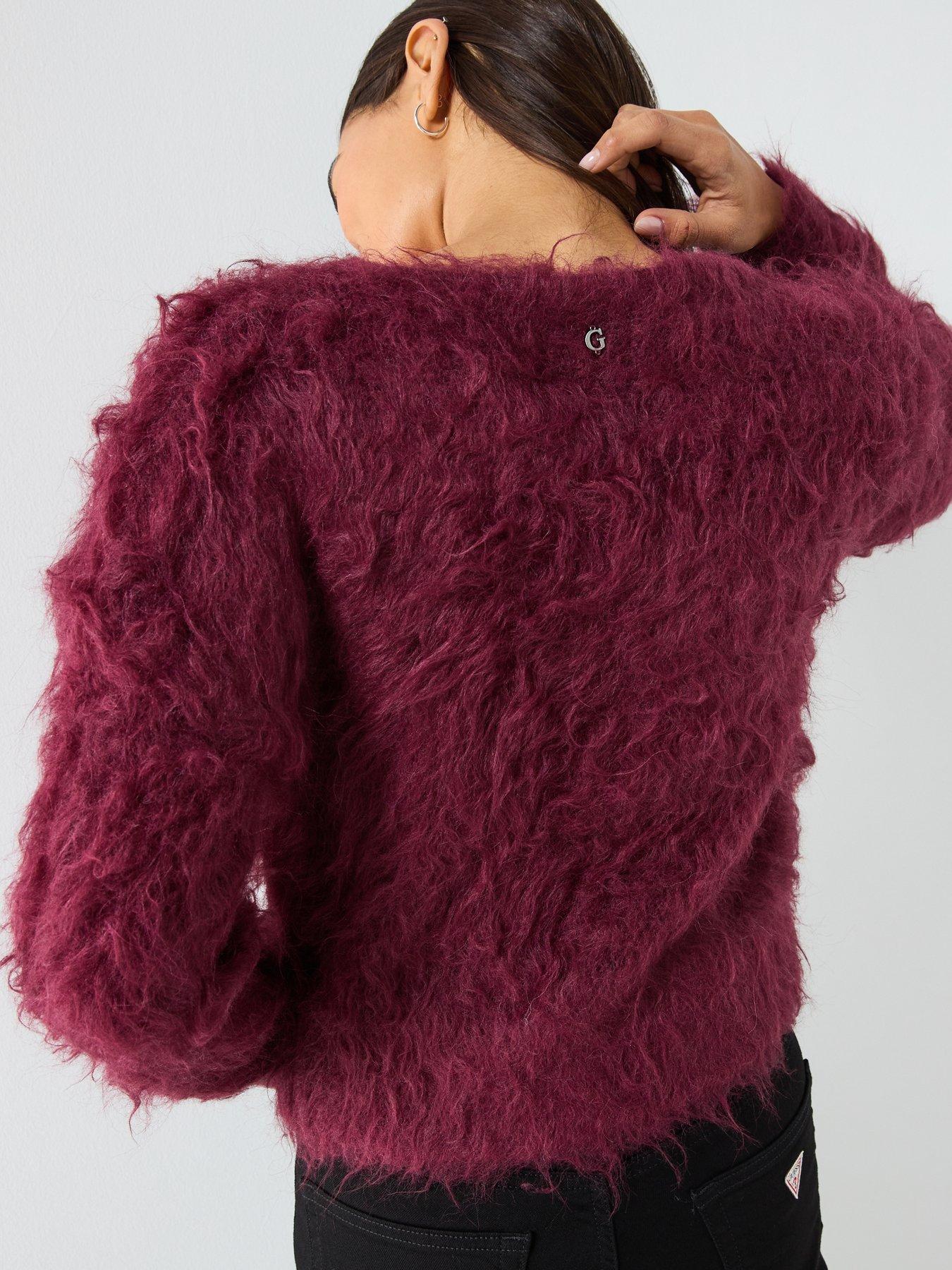 Image 2 of 6 of Guess Long Sleeve Bow Button Cardigan - Dark Red