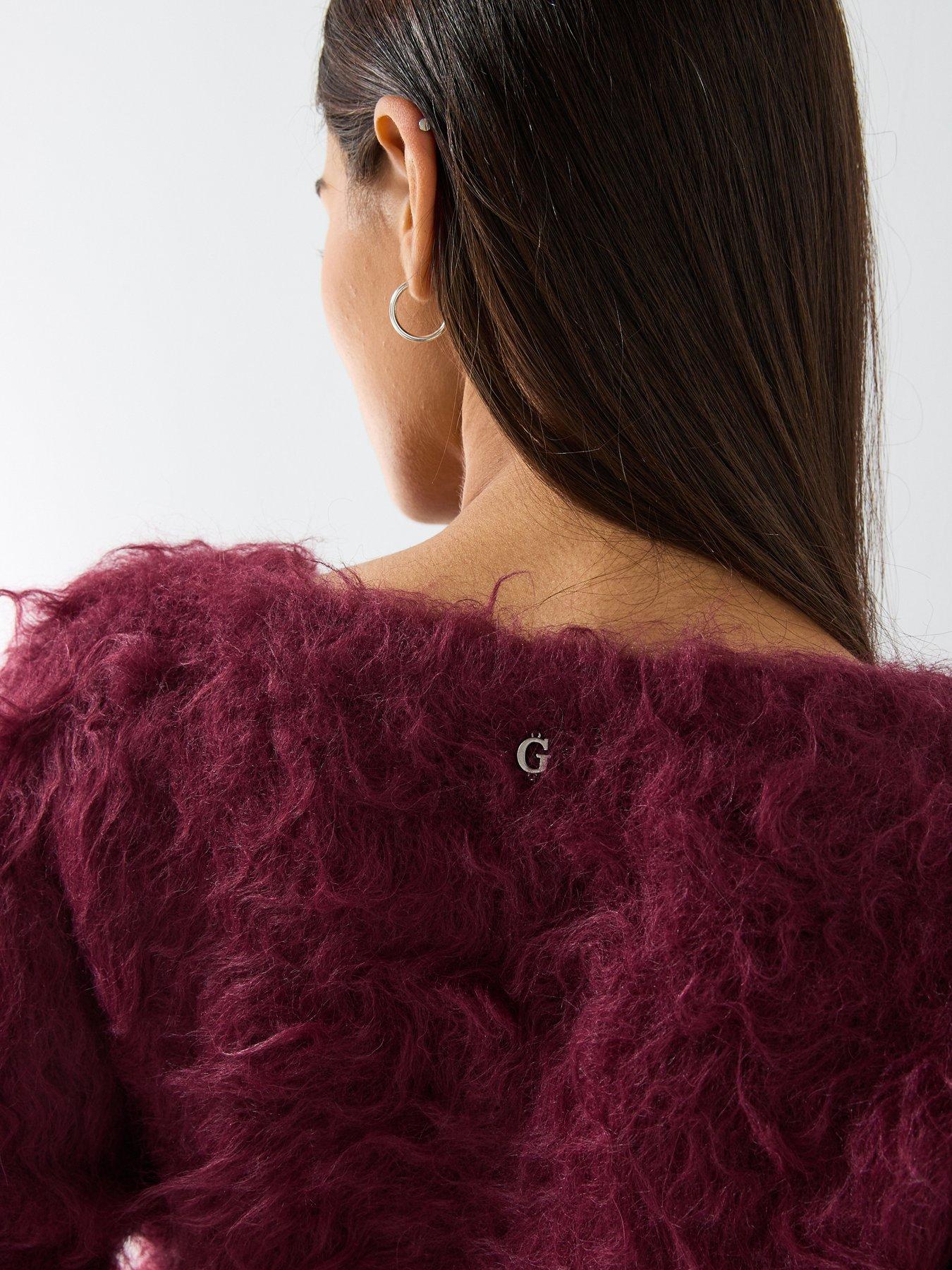 Image 4 of 6 of Guess Long Sleeve Bow Button Cardigan - Dark Red