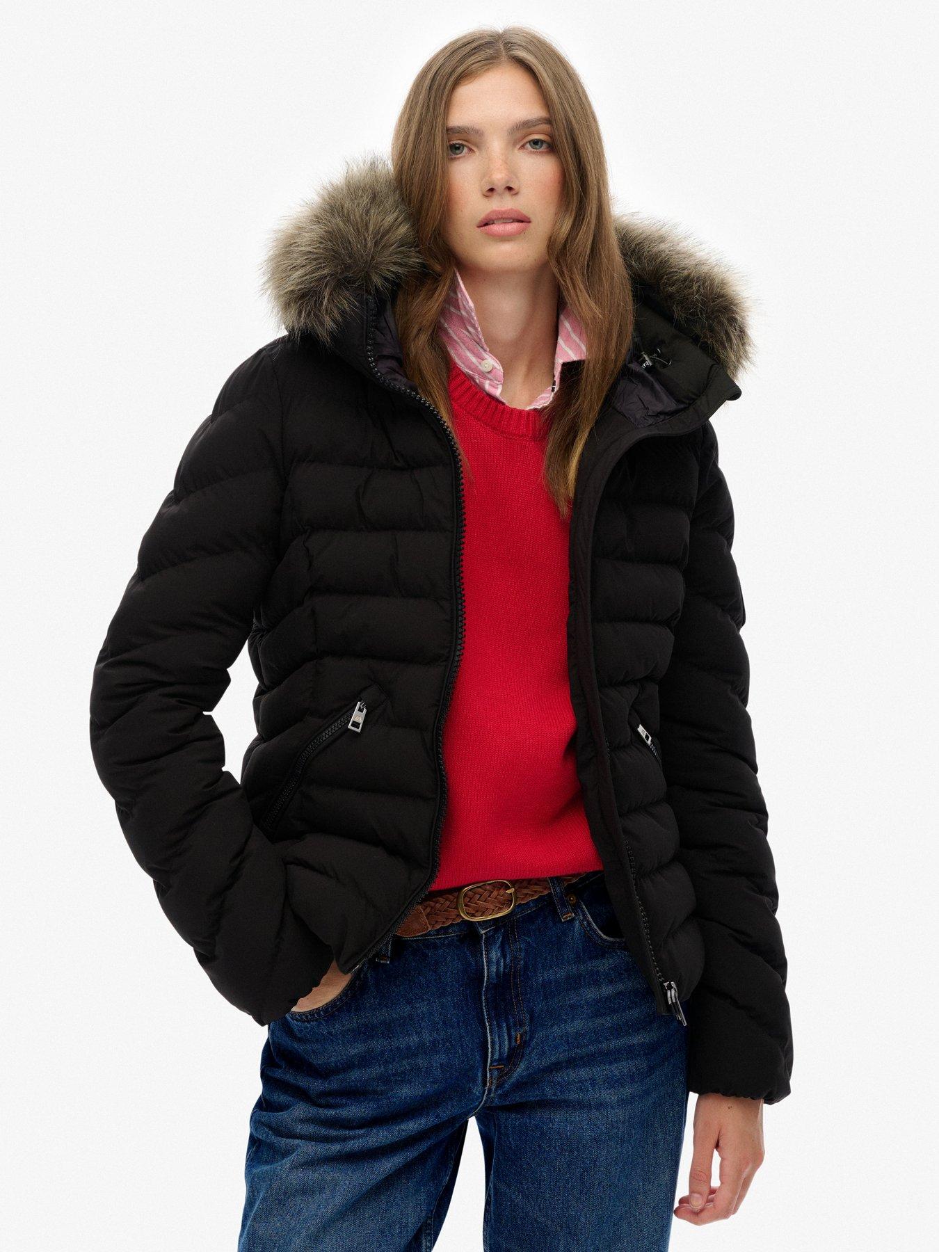 Superdry Fuji Faux Fur Hood Padded Jacket - Black