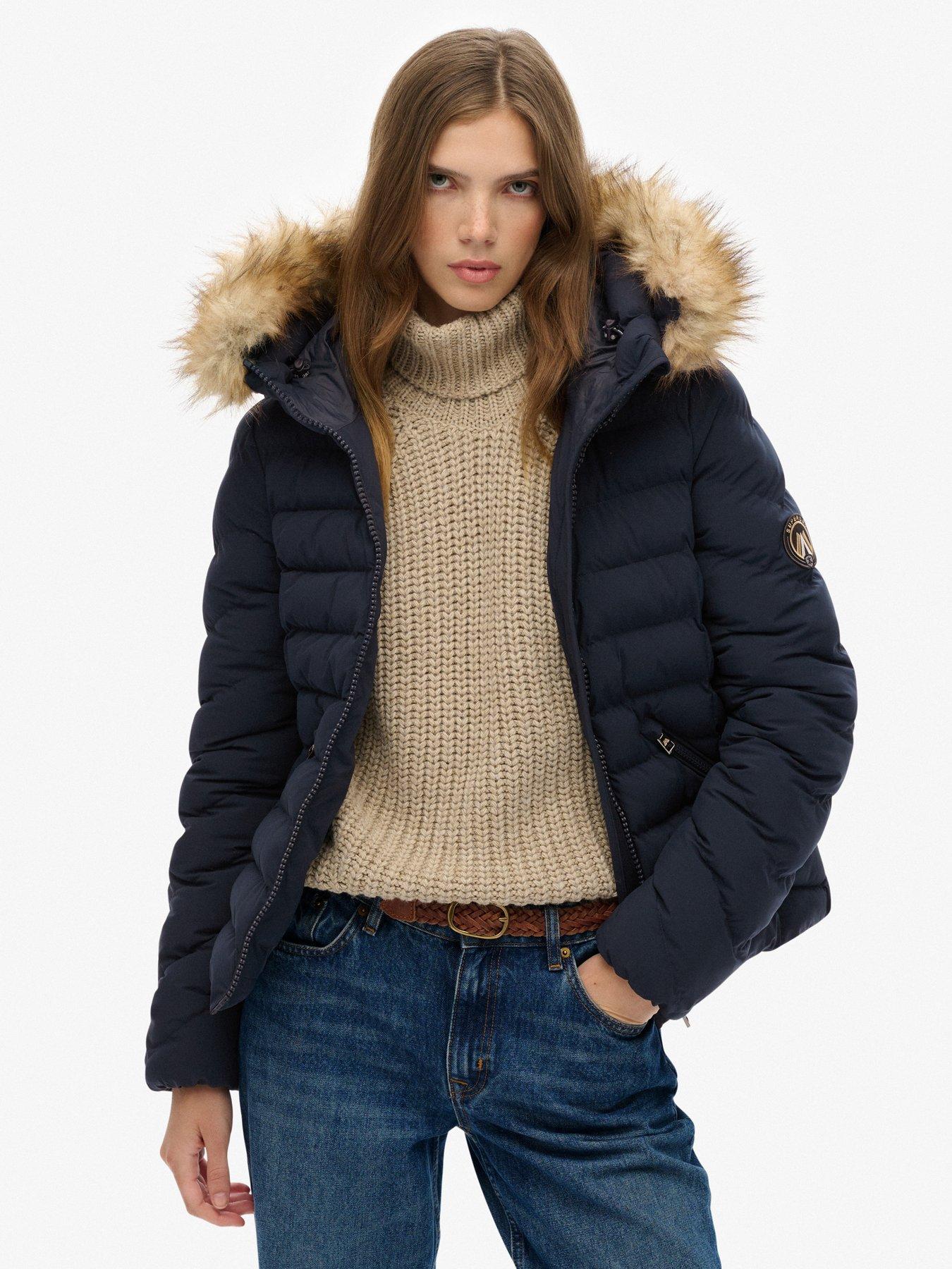 Superdry Fuji Faux Fur Hood Padded Jacket - Navy