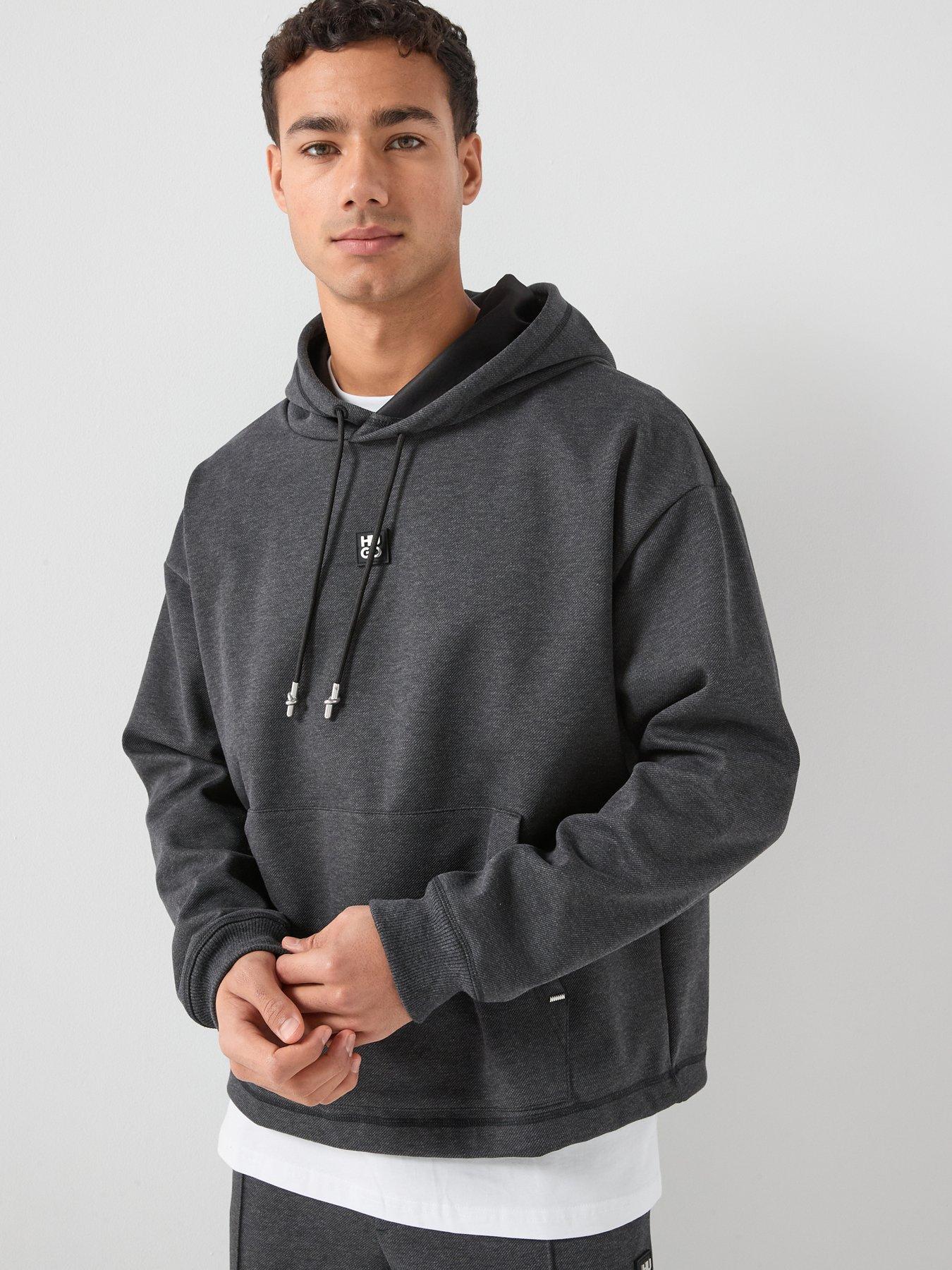 HUGO Dineo Stacked Logo Relaxed Fit Hoodie - Grey