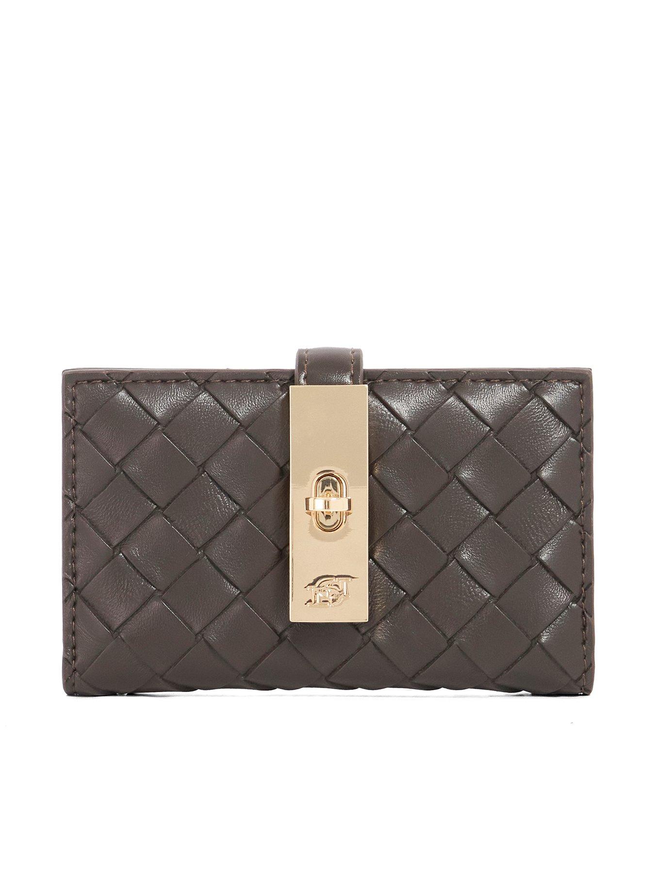 Dune London Kassia Turn Lock Leather Woven Purse - Dark Brown