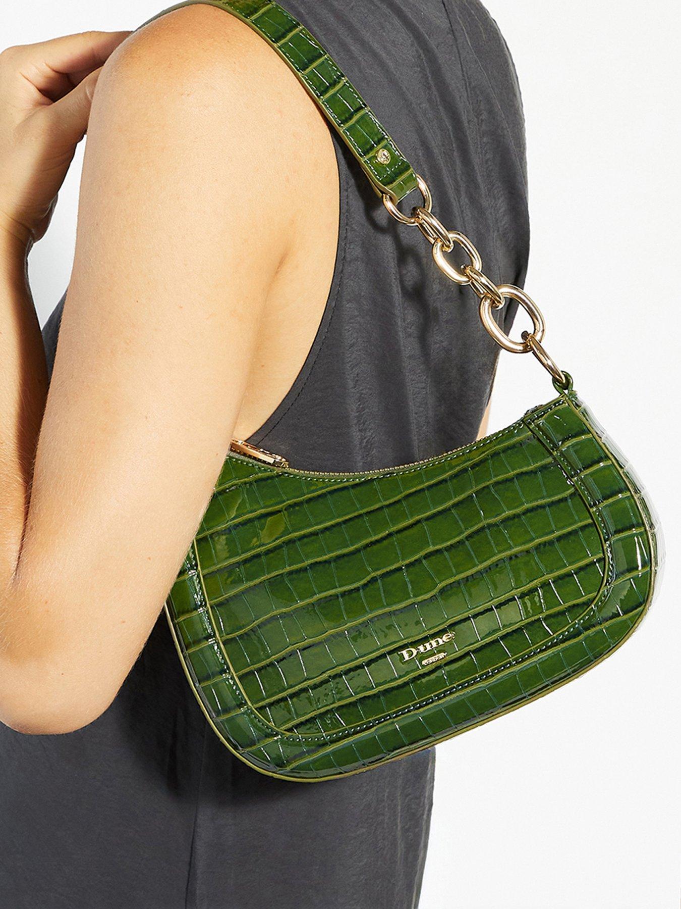 Dune London Direction Asymmetric Chain Detail Leather Shoulder Bag - Green