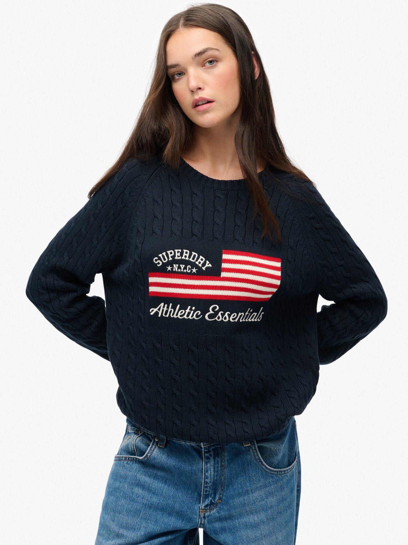 Superdry Slouchy Cable Flag Knit Jumper - Navy