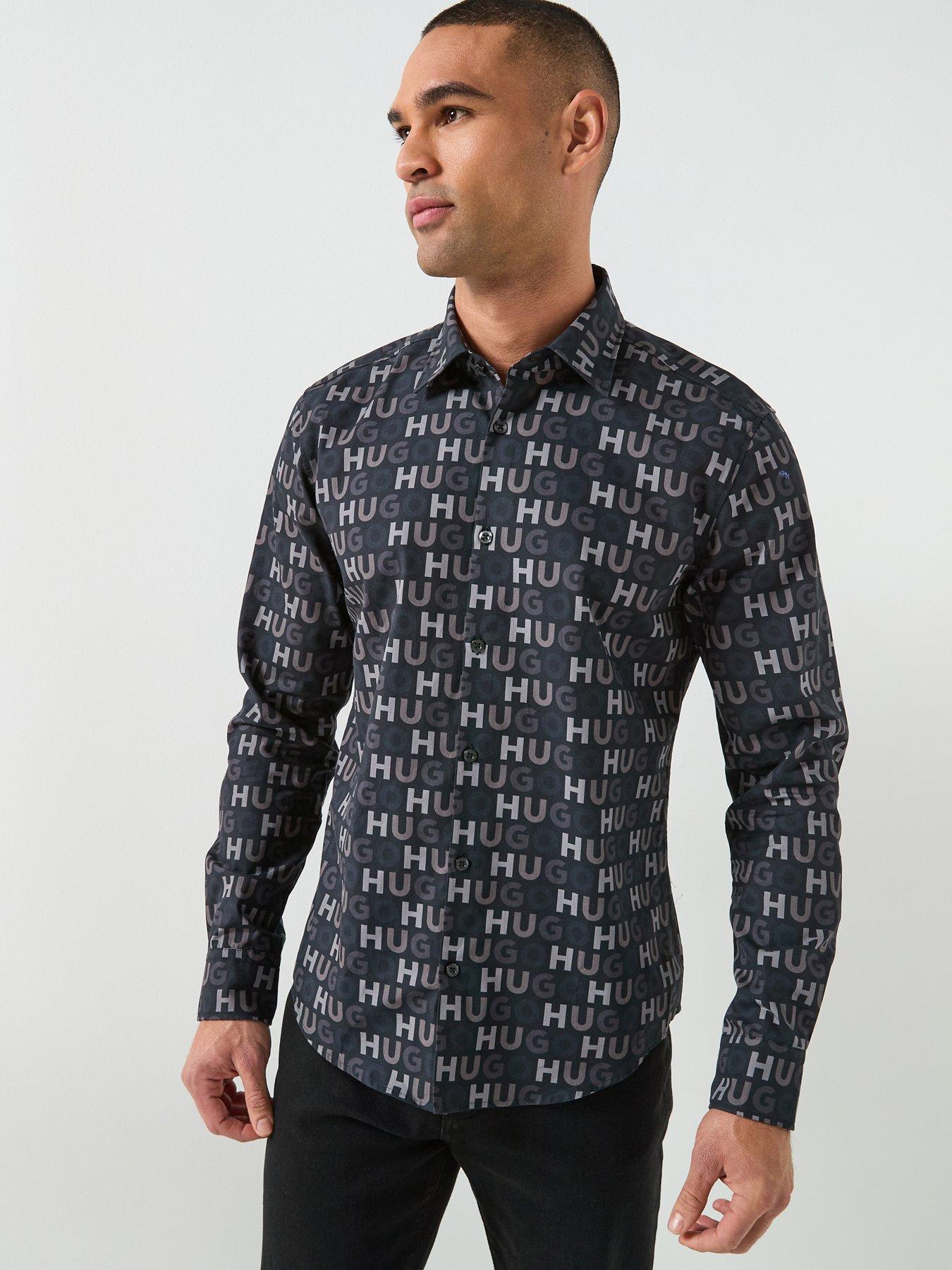 Image 1 of 4 of HUGO Ermo All Over Printed Logo Poplin Shirt - Black