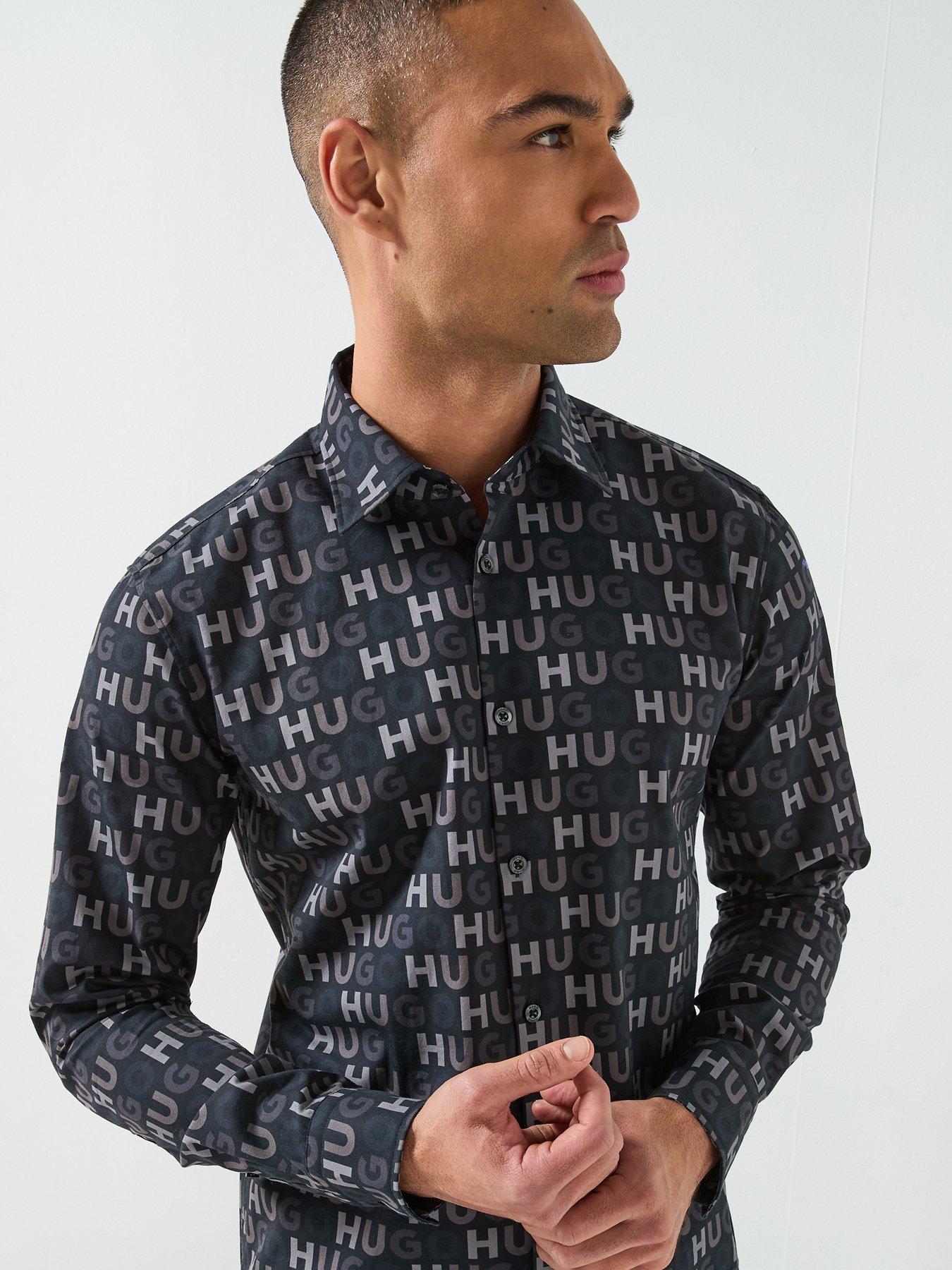 Image 4 of 4 of HUGO Ermo All Over Printed Logo Poplin Shirt - Black