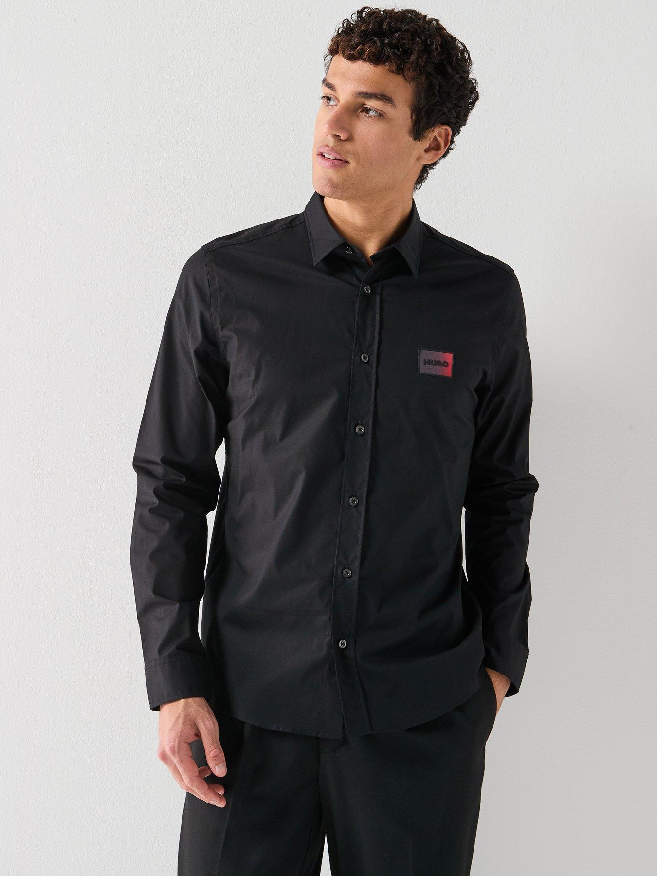 HUGO Emero Gradient Badge Logo Poplin Shirt - Black
