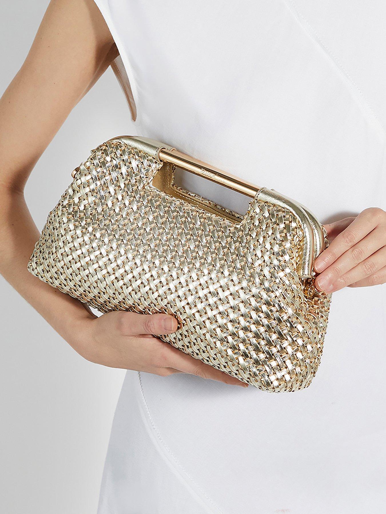 Image 1 of 5 of Dune London Expression Woven Grab Bag With Chain Handle - Gold