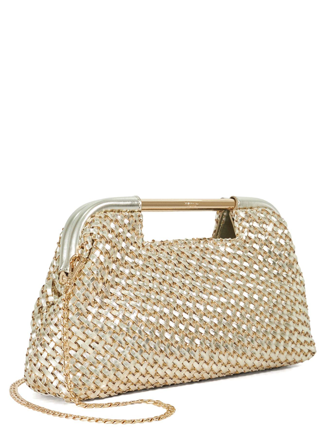 Image 3 of 5 of Dune London Expression Woven Grab Bag With Chain Handle - Gold