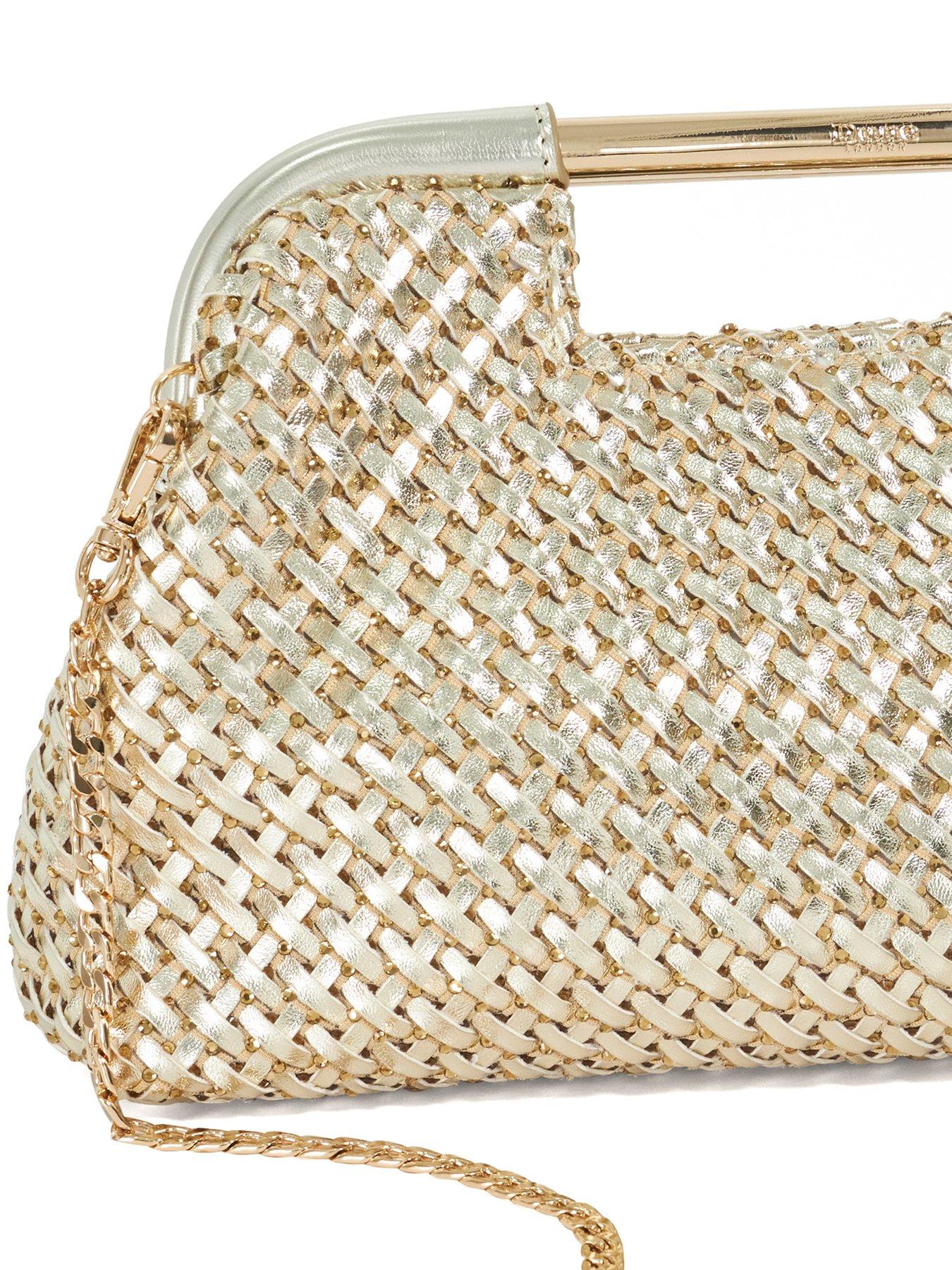 Image 4 of 5 of Dune London Expression Woven Grab Bag With Chain Handle - Gold