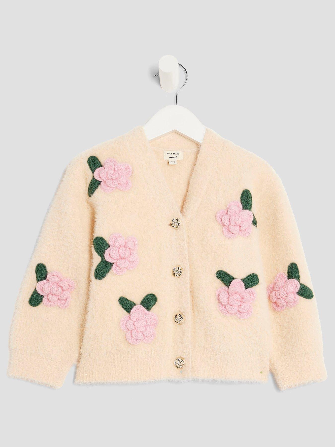 River Island Mini Girls Fluffy Flower Cardigan - Cream