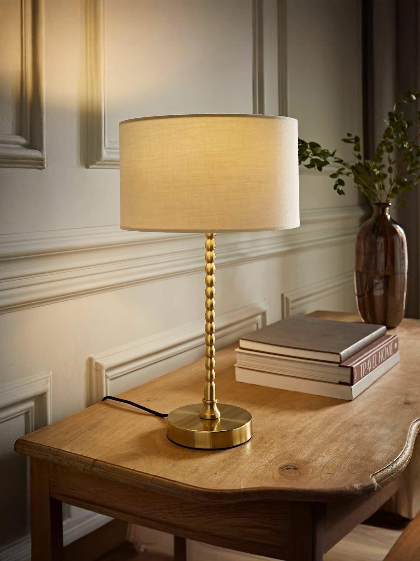ValueLights Maeve Brushed Gold Bobble Table Lamp with Natural Fabric Shade