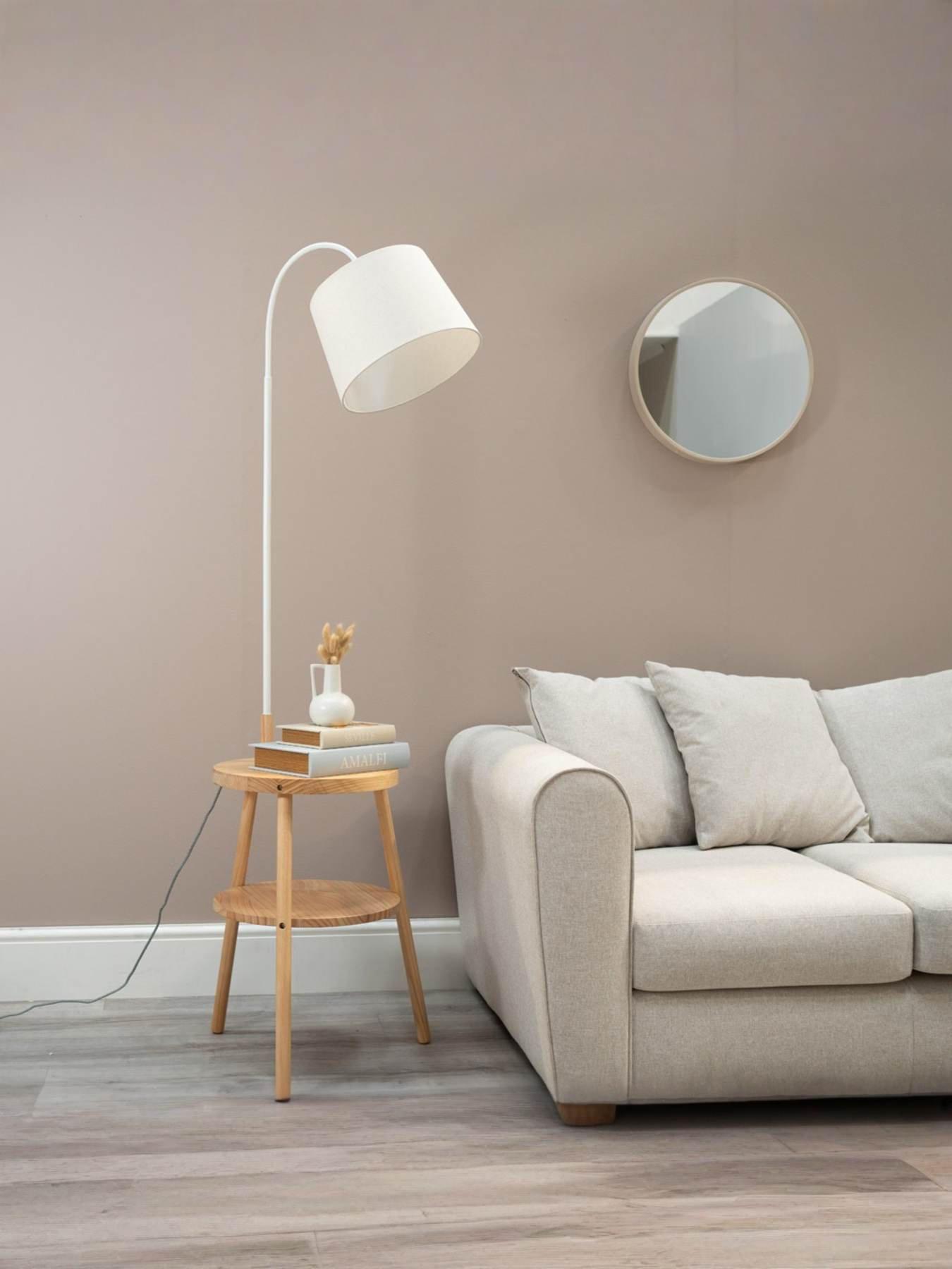 ValueLights Crowther Light Wood Floor Lamp With Shelves
