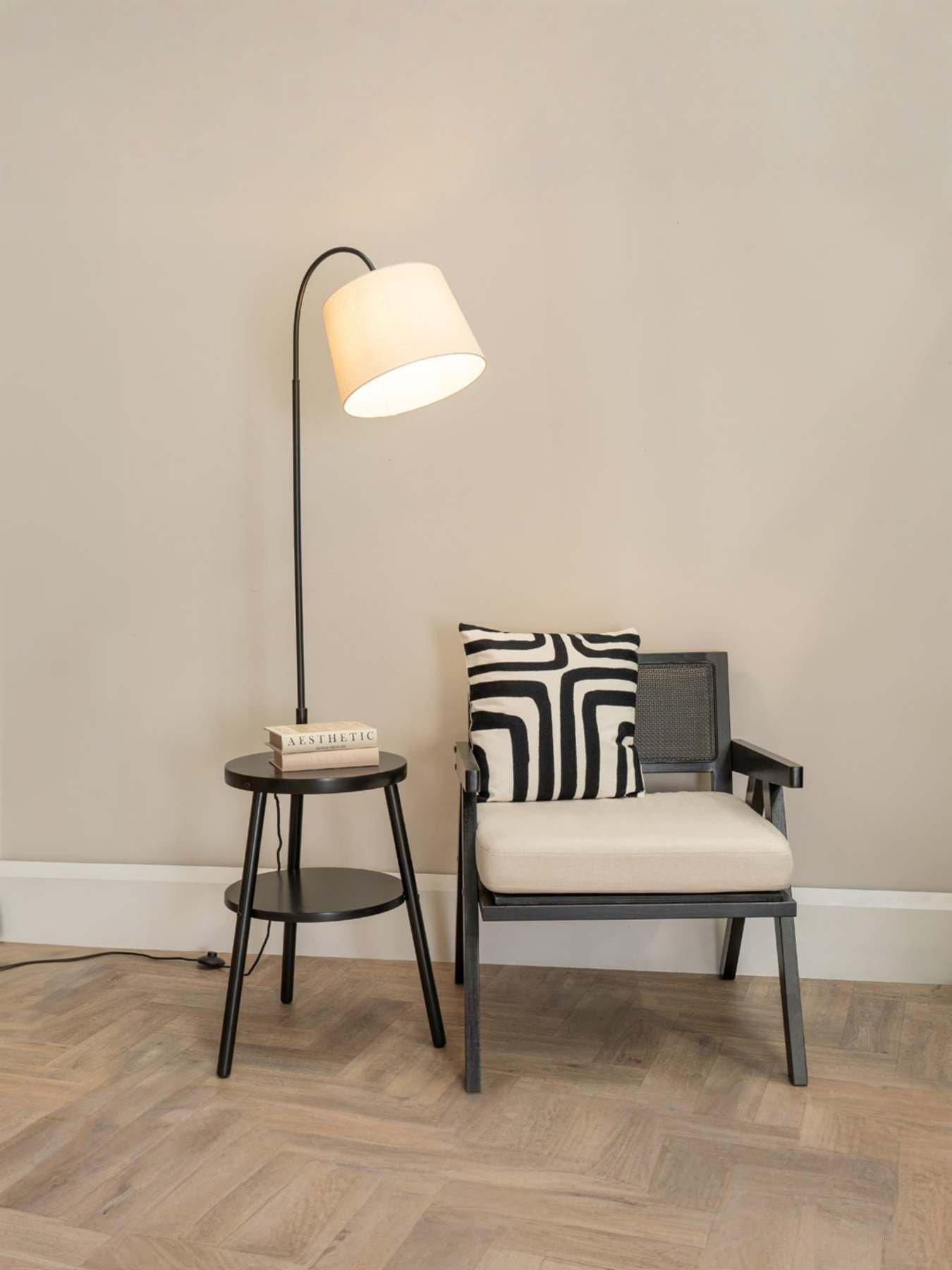 ValueLights Crowther Dark Wood Floor Lamp With Shelves