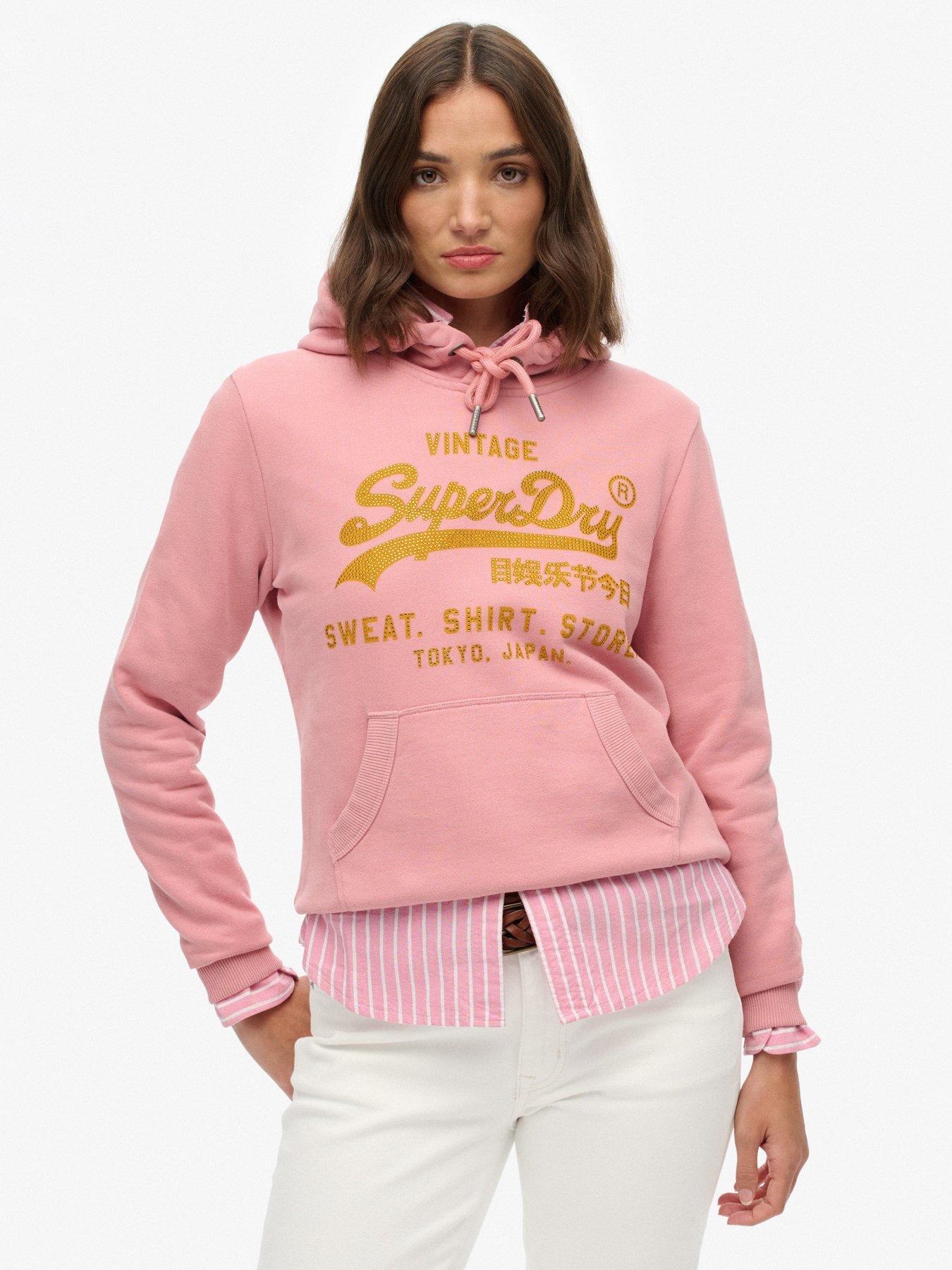 Image 1 of 4 of Superdry Embellished Relaxed Hoodie - Pink