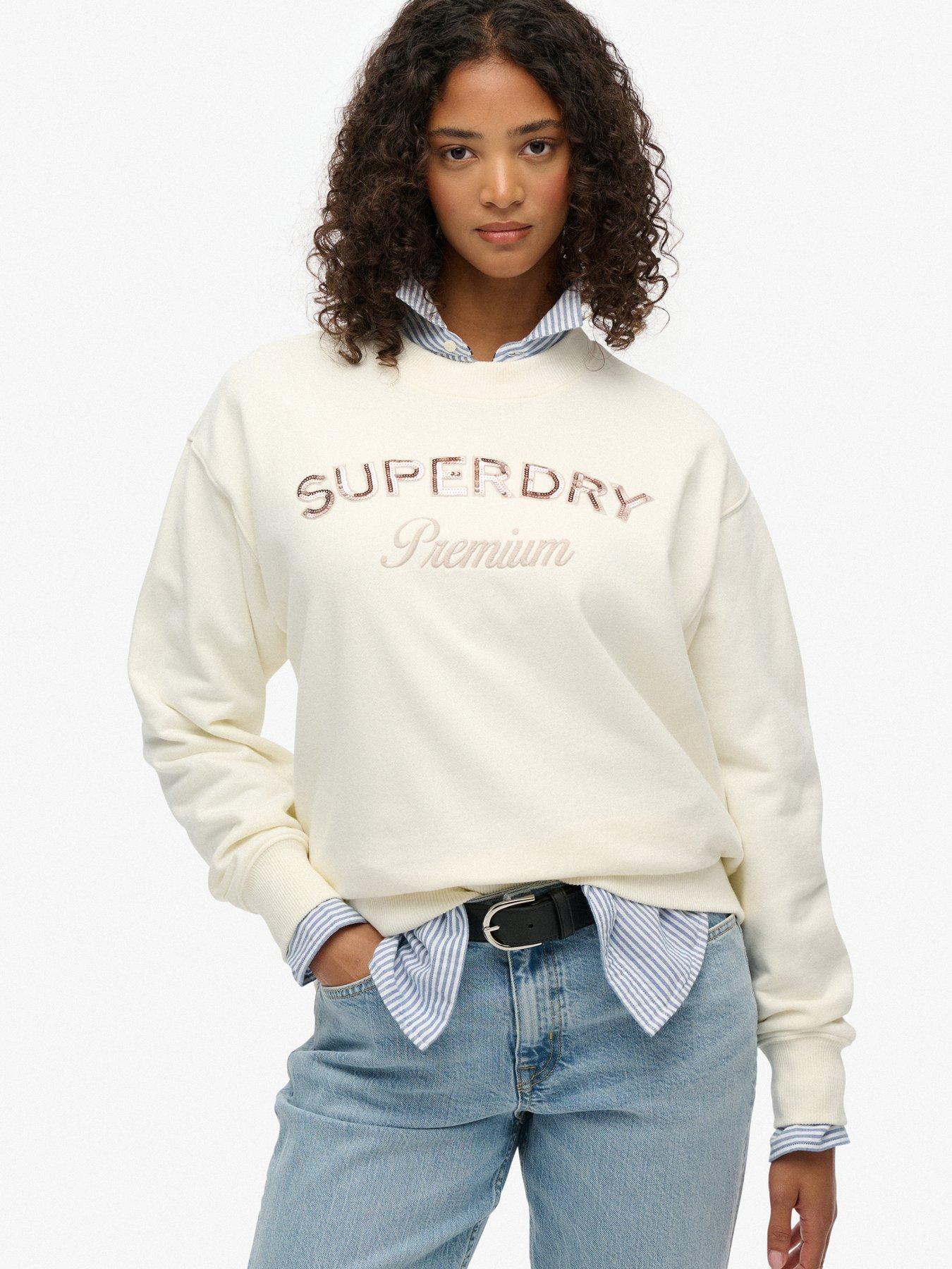 Superdry Premium Design Loose Crew Sweater - White