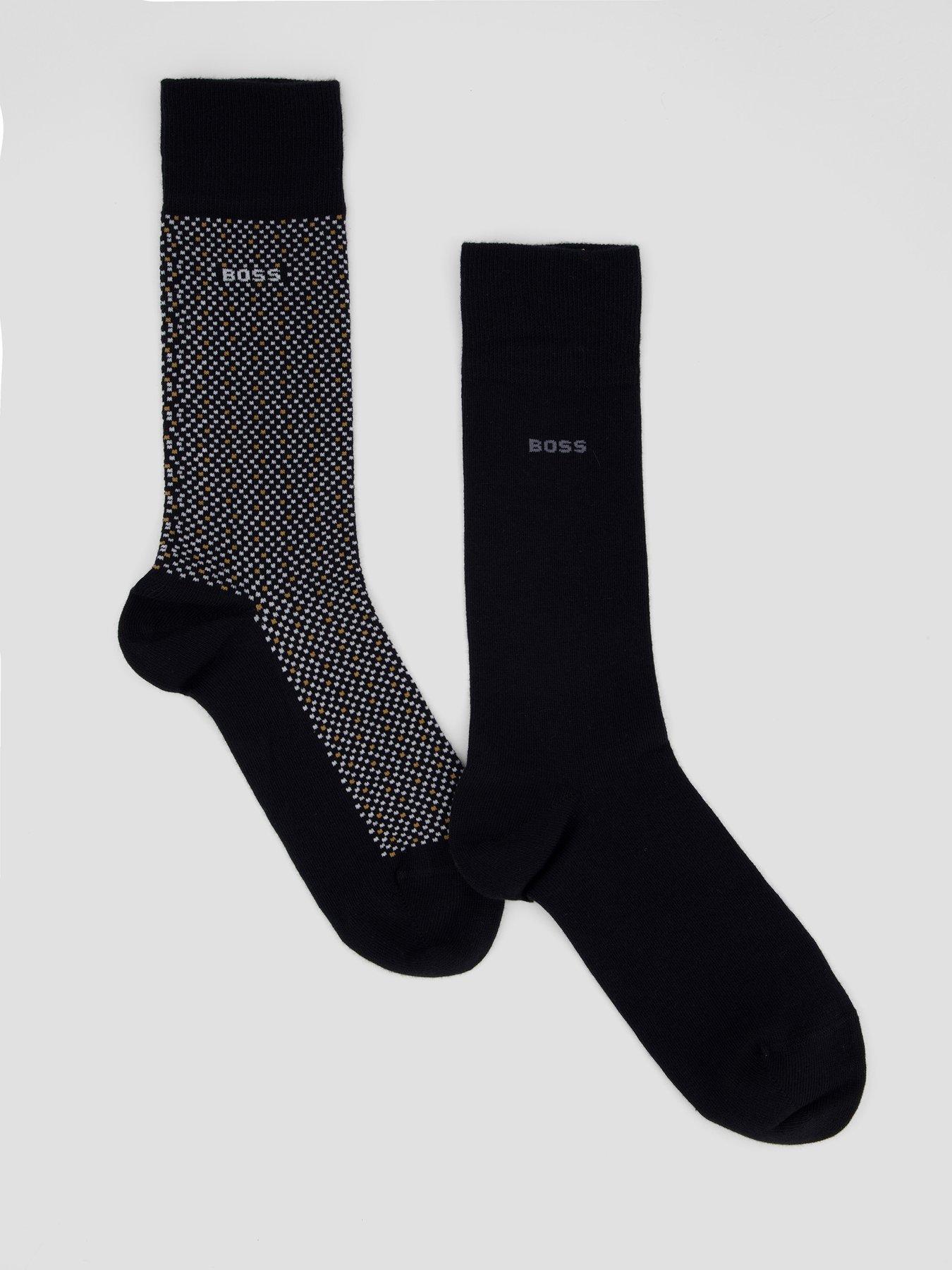 BOSS Bodywear Micro Dot 2 Pack Cotton Crew Socks - Black