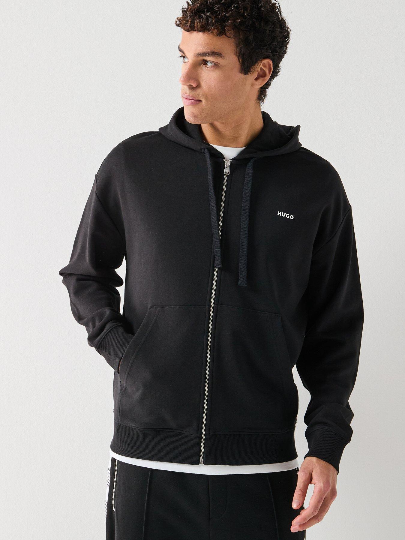 HUGO Hugo Dapozip Relaxed Fit Zip Through Hoodie - Black