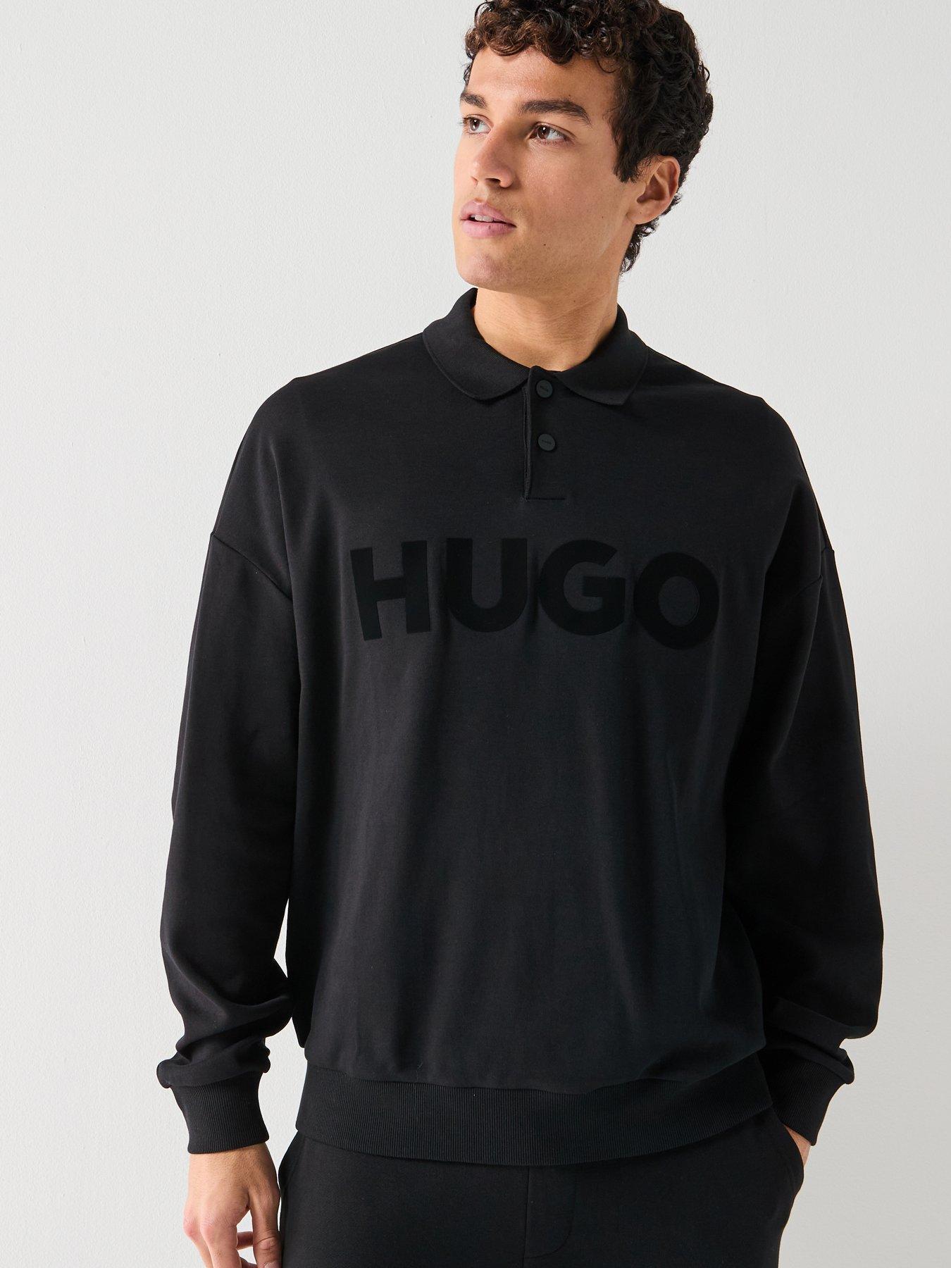 HUGO Dimolox Long Sleeve Rugby Polo Shirt - Black