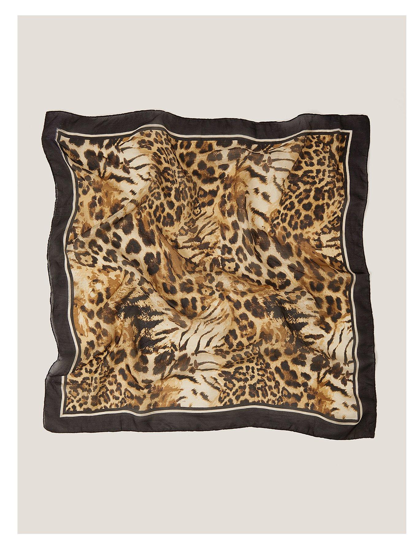 Monsoon Kathie Silk Leopard Print Square Scarf - Beige