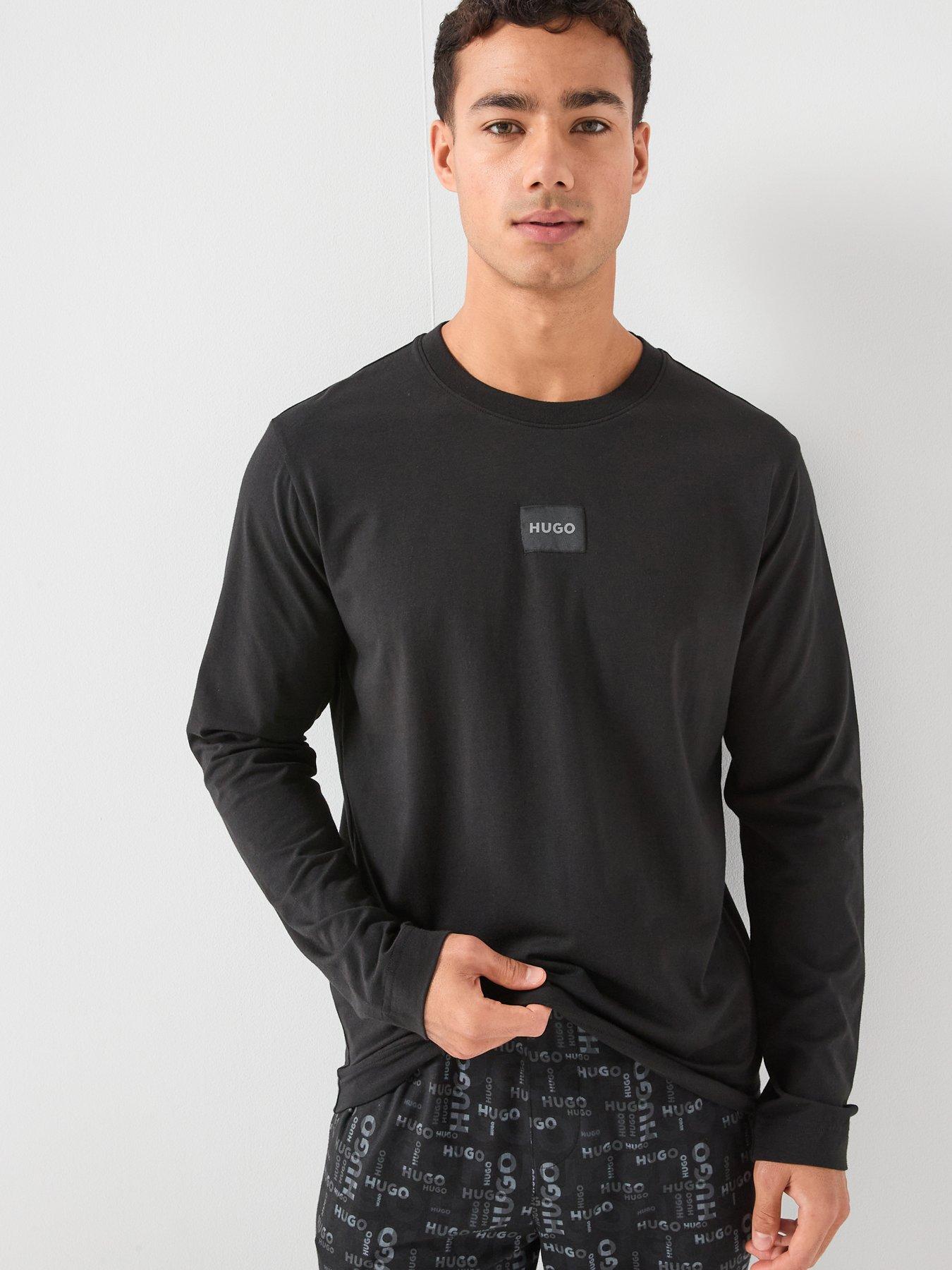 HUGO Bodywear Mael Tonal Badge Loungewear Long Sleeve T-Shirt - Black