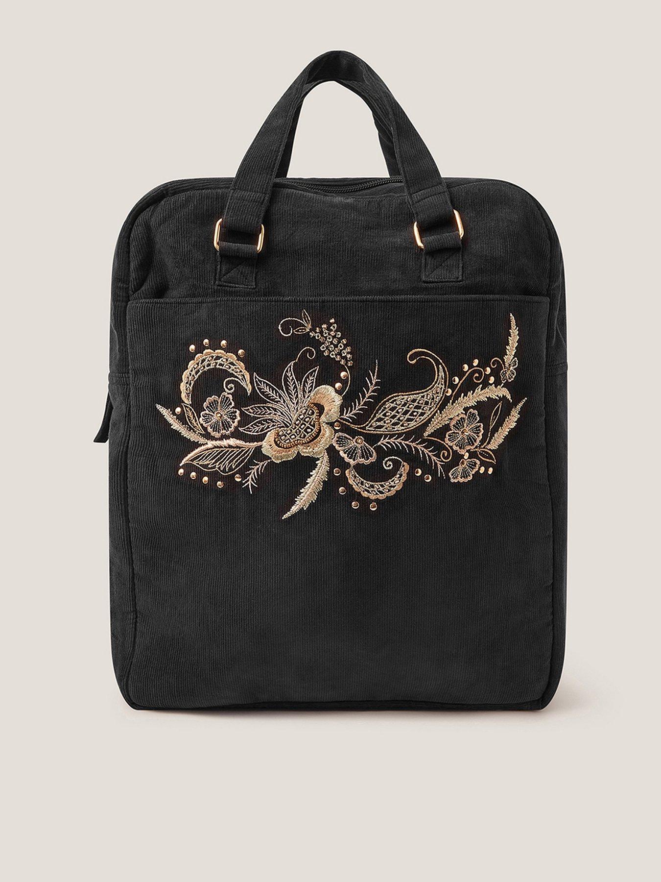 Monsoon Lily Floral Embroidered Backpack - Black