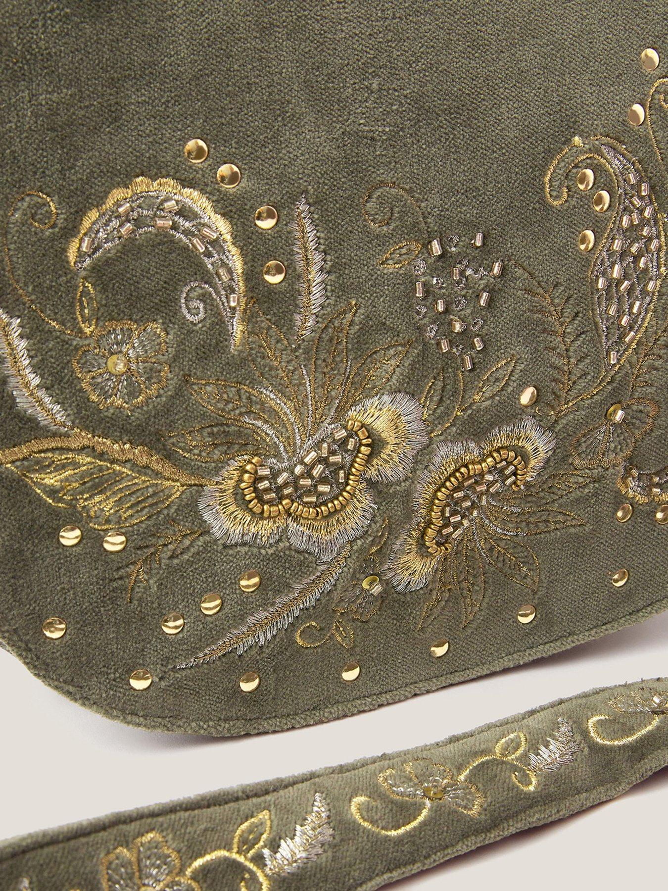 Image 4 of 5 of Monsoon Lily Floral Embroidered Crossbody Bag&nbsp;- Green